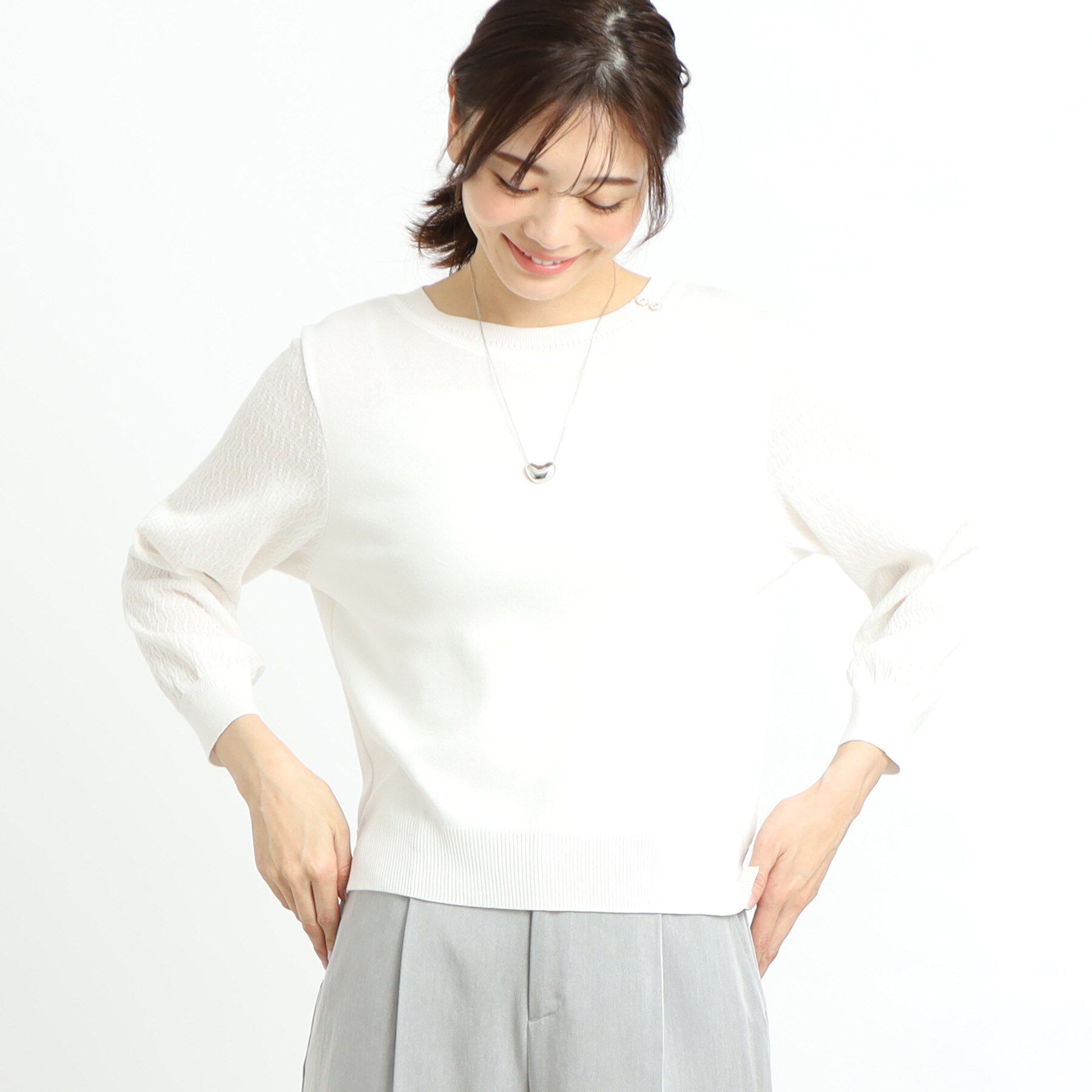 Reflect「【WEB先行カラーあり／洗える】パフスリーブニット」|ニット・セーター|オフホワイト(003