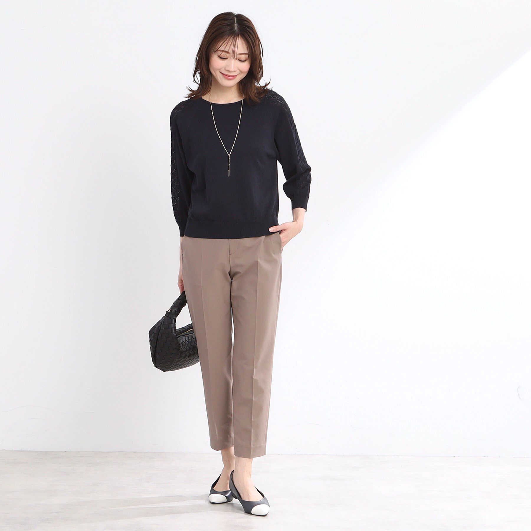 Reflect「【WEB先行カラーあり／手洗い可】透かし柄スリーブニット」|ニット・セーター|