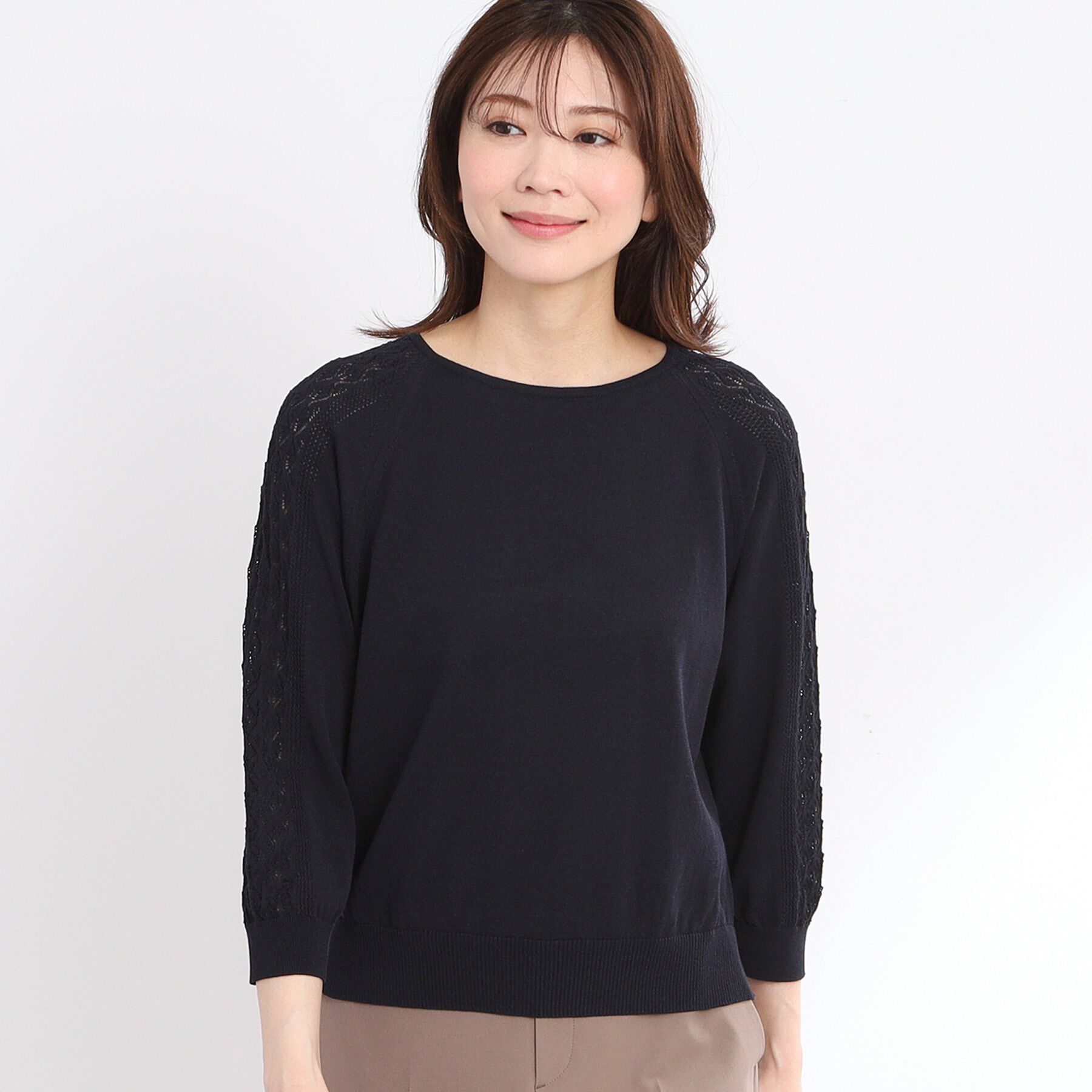 Reflect「【WEB先行カラーあり／手洗い可】透かし柄スリーブニット」|ニット・セーター|