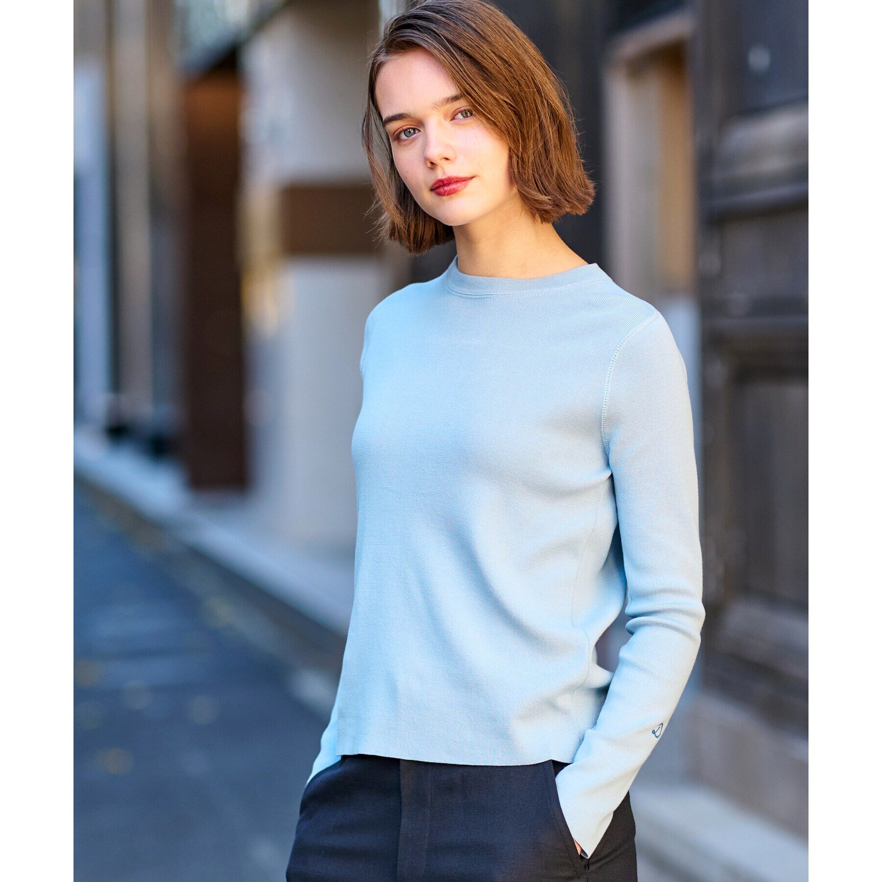 DRESSTERIOR「【ウォッシャブル】コットンフルニードルプルオーバーニット」|ニット・セーター|サックスブルー(09