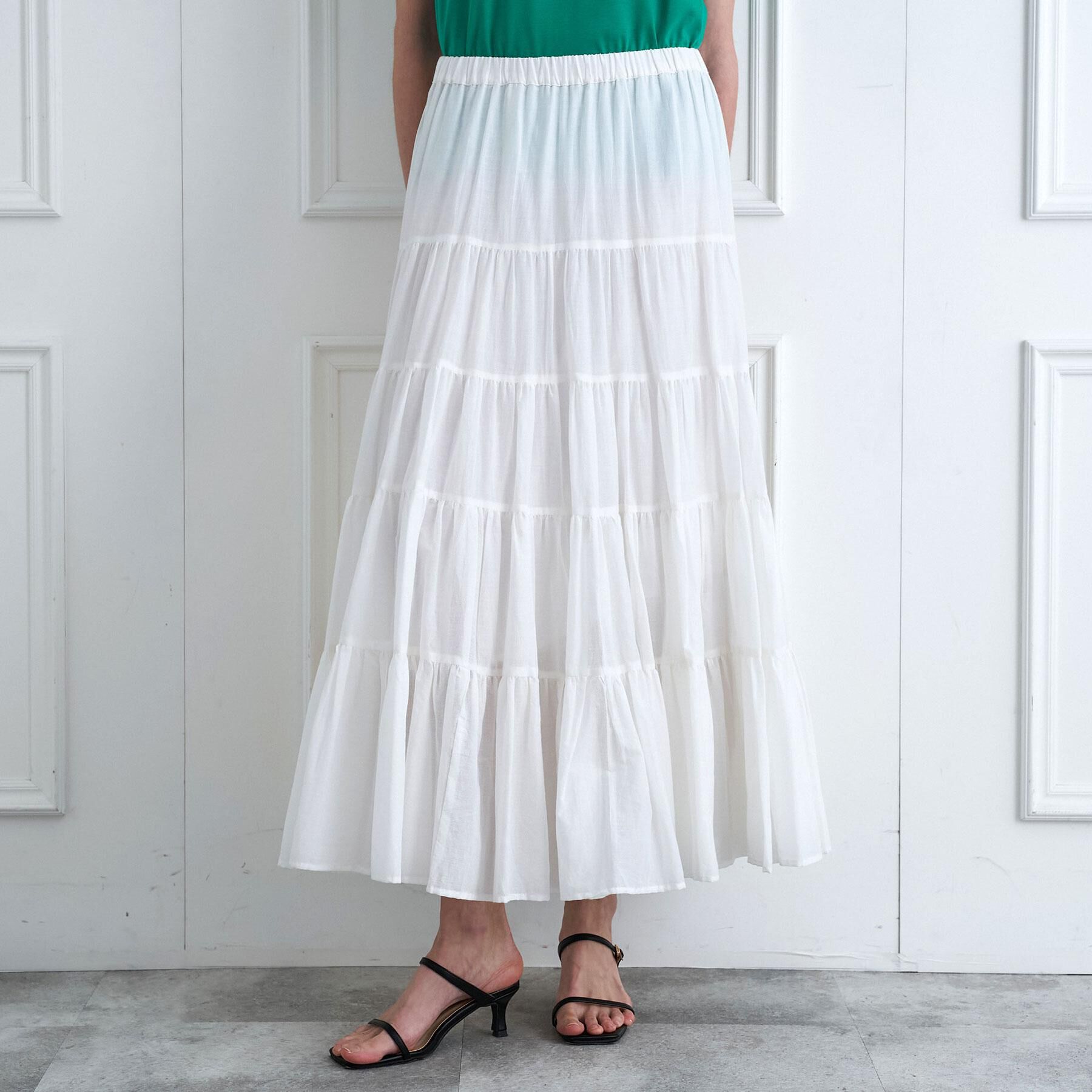 DRESSTERIOR「コットンボイルティアードスカート」|スカート|オフホワイト(003