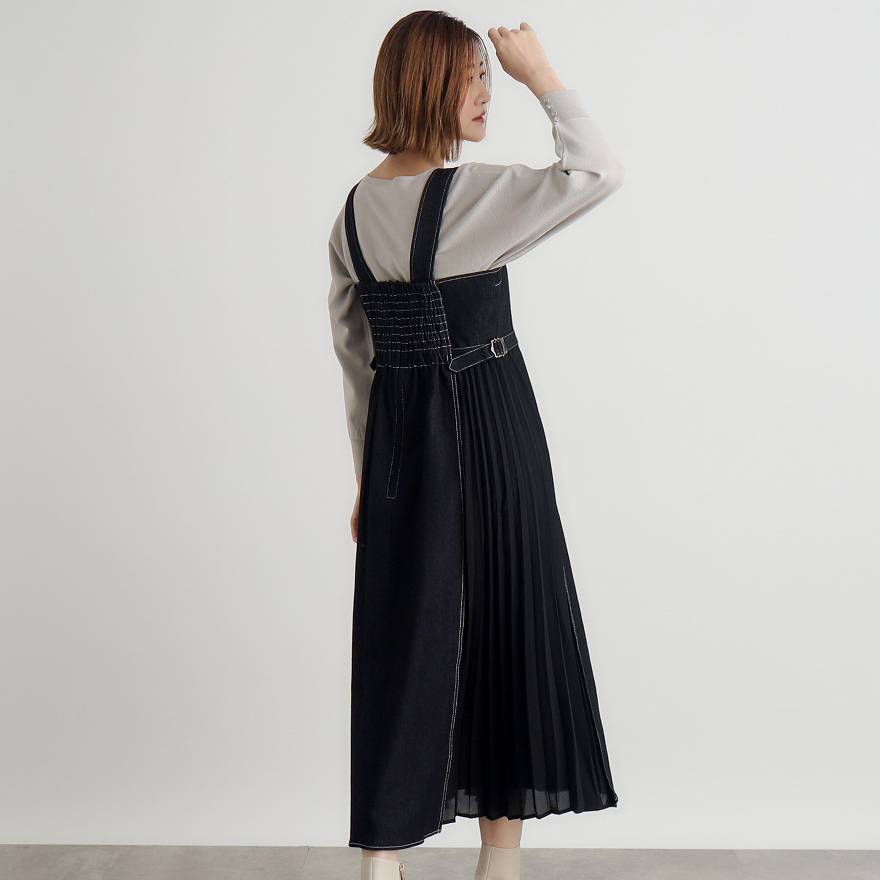 grove「デニムサイドプリーツジャンドレ」|ワンピース|