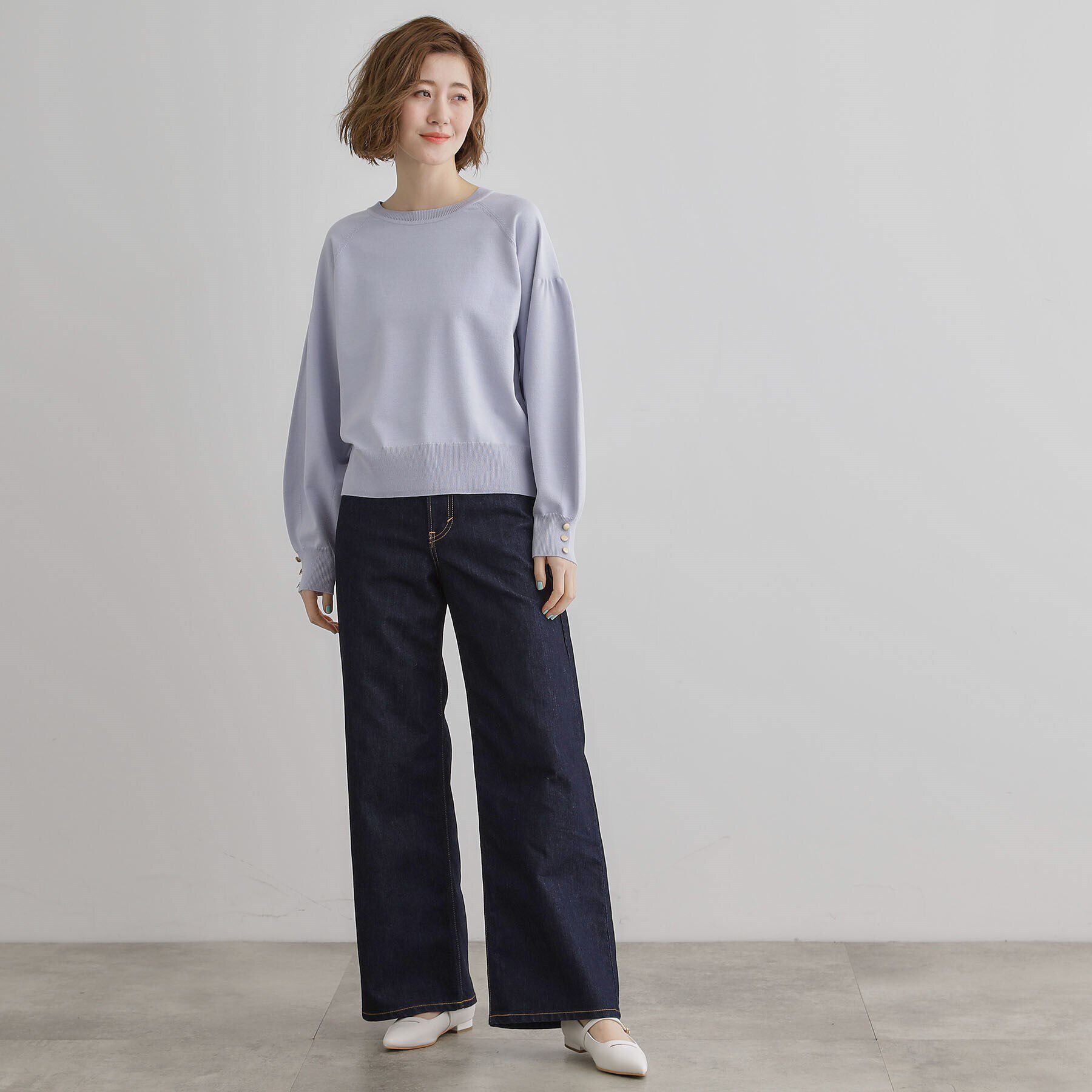 grove「袖口釦ボリュームスリーブクルーネックニット」|ニット・セーター|