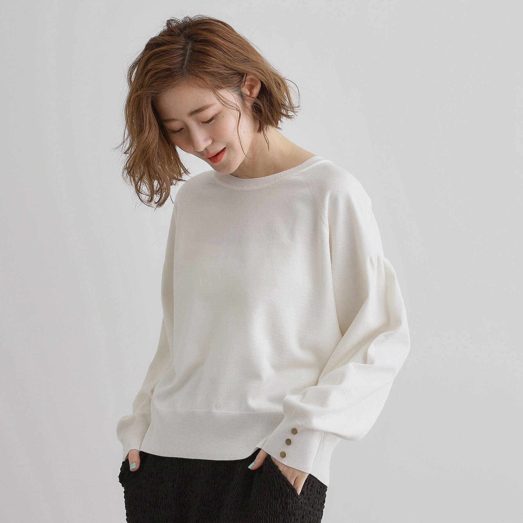 grove「袖口釦ボリュームスリーブクルーネックニット」|ニット・セーター|