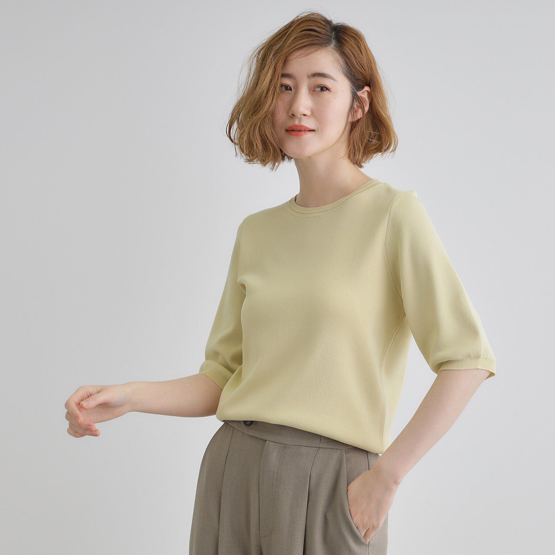 grove「ひんやり多機能・やわらかドライタッチ五分袖プルオーバー」|ニット・セーター|