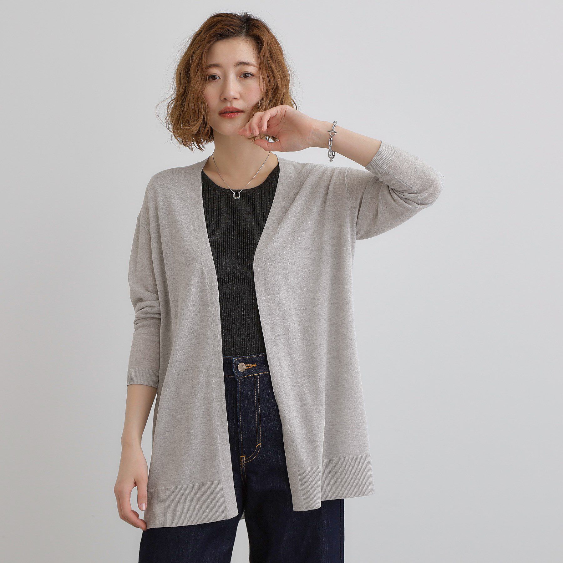 grove「【接触冷感/UVカットetc】夏に嬉しい機能付き！ベーシックロングカーディガン」|カーディガン|ライトグレー(011