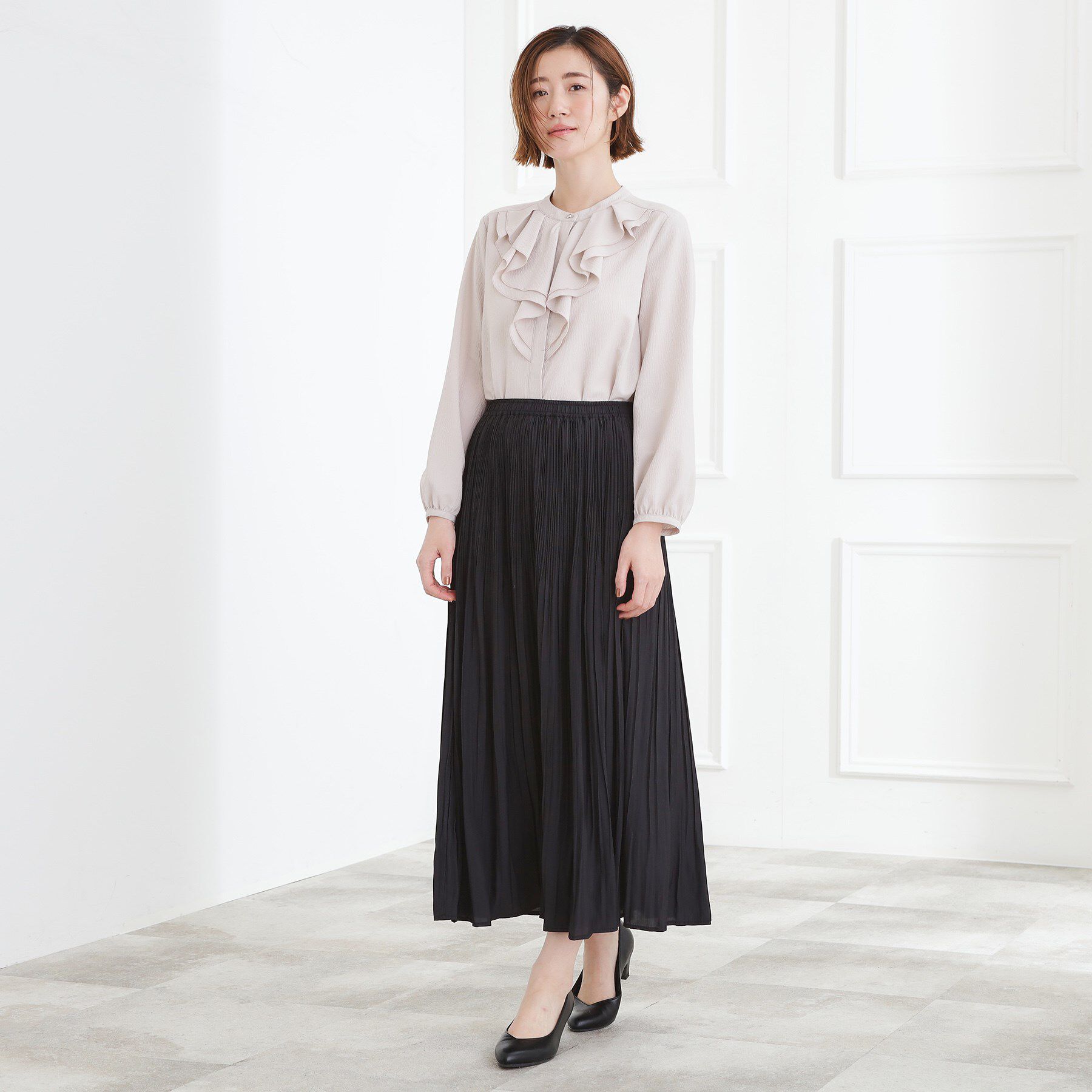grove「【選べる着丈/ウエストゴム】ヴィンテージサテンプリーツスカート【手洗いOK】」|スカート|