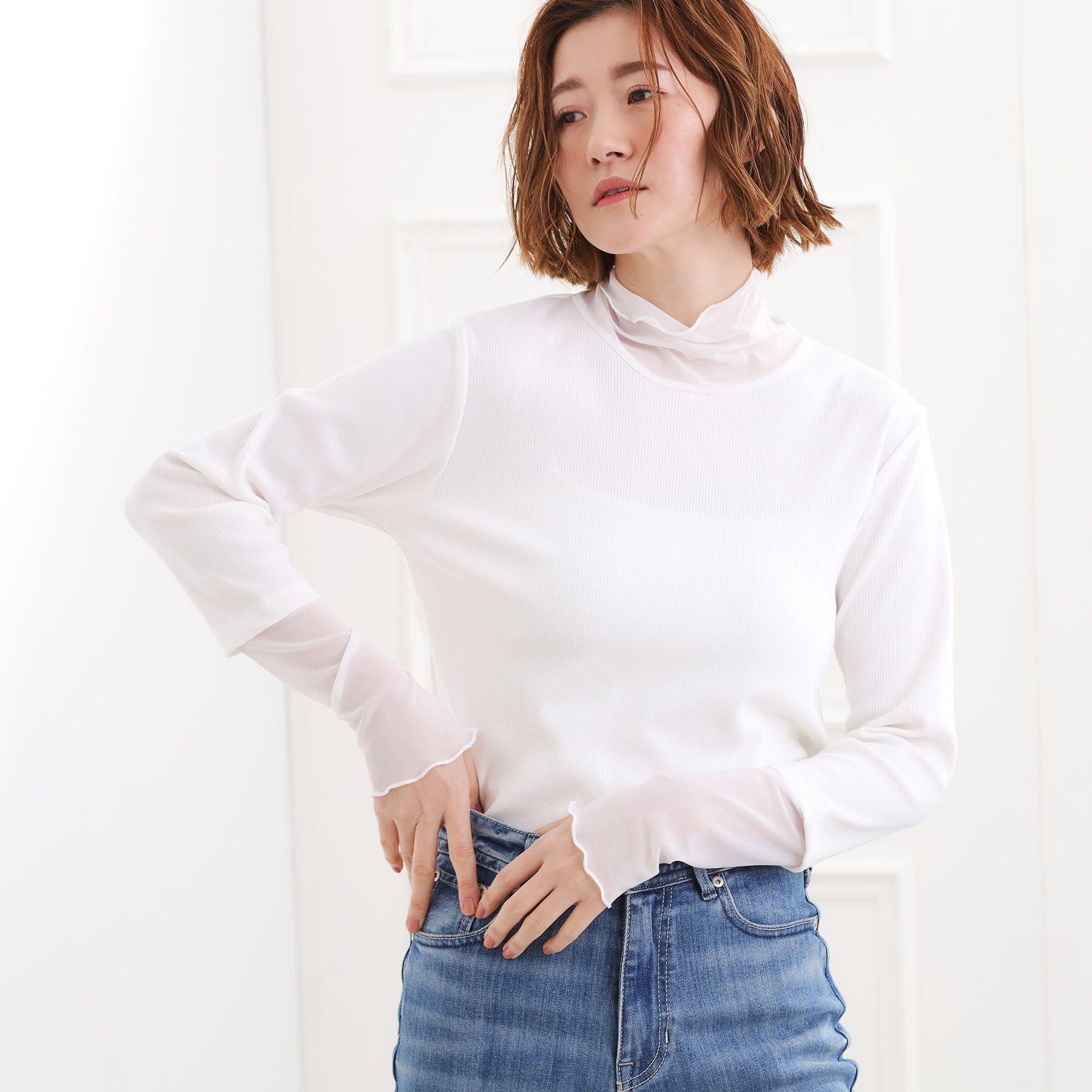 grove「シアー切替ハイネックプルオーバー」|Tシャツ・カットソー|オフホワイト(003