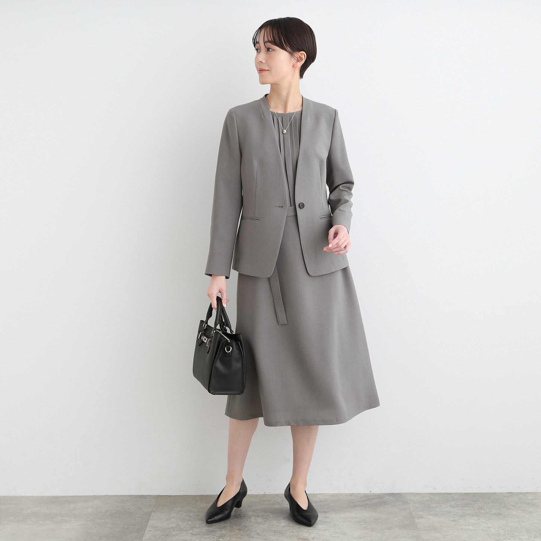 INDIVI「【定番スーツ／UVケア／洗える】ウール調ノーカラージャケット」|スーツ|