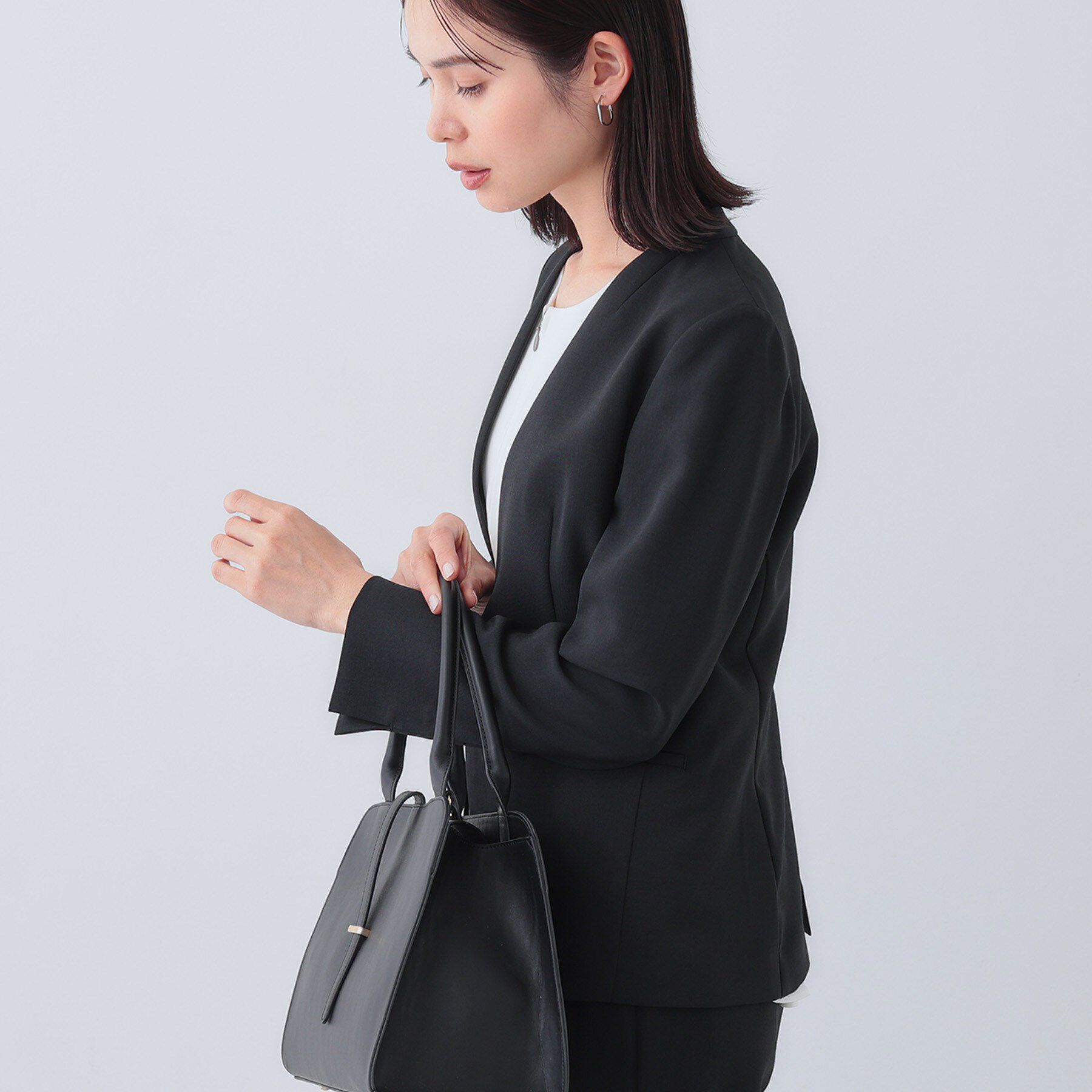 INDIVI「【定番スーツ／UVケア／洗える】ウール調ノーカラージャケット」|スーツ|