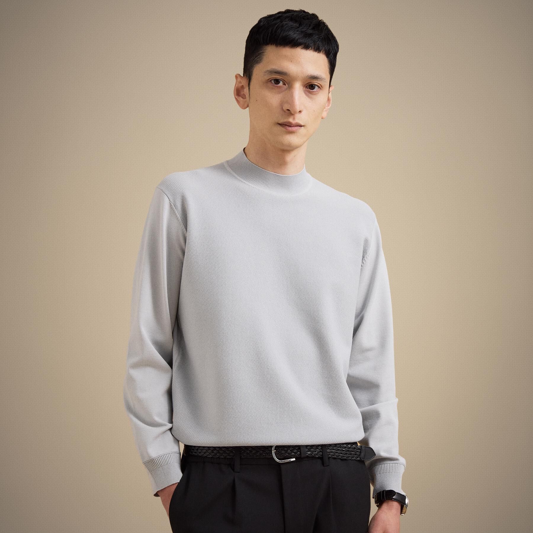 TAKEO KIKUCHI「モックネック 鹿の子 ニット プルオーバー」|ニット・セーター|ライトグレー(011