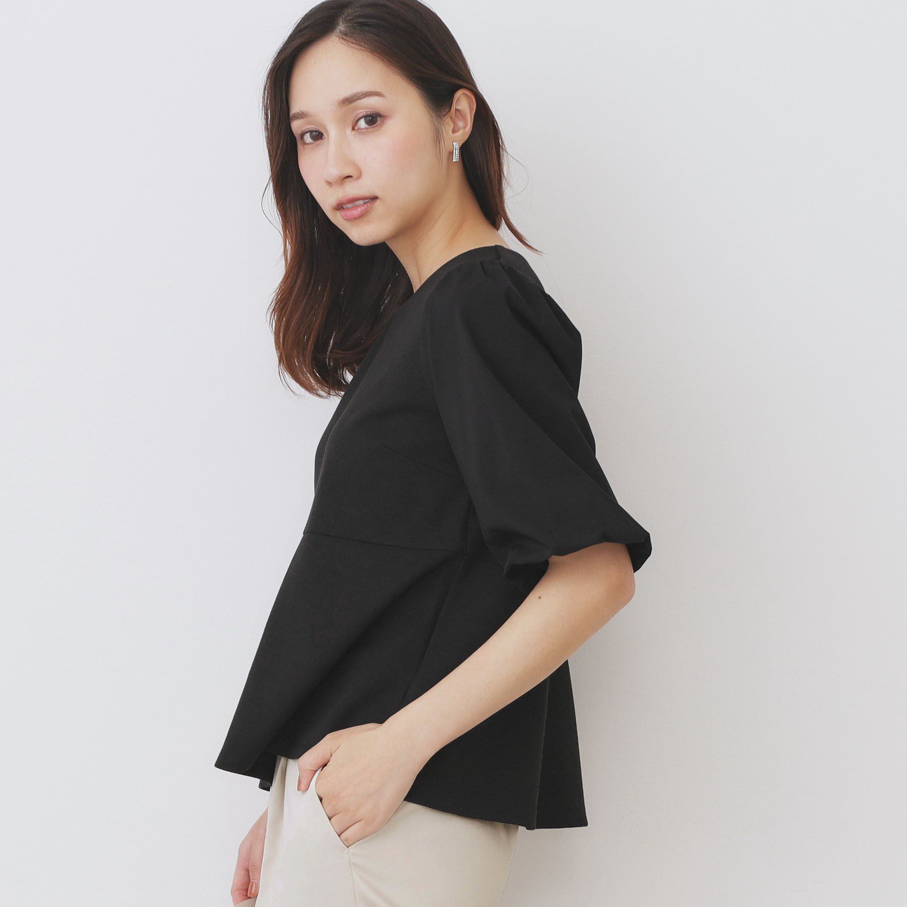 index「《S-LLサイズ》バルーンスリーブペプラムトップス【洗濯機洗い可/接触冷感/UVケア】」|Tシャツ・カットソー|