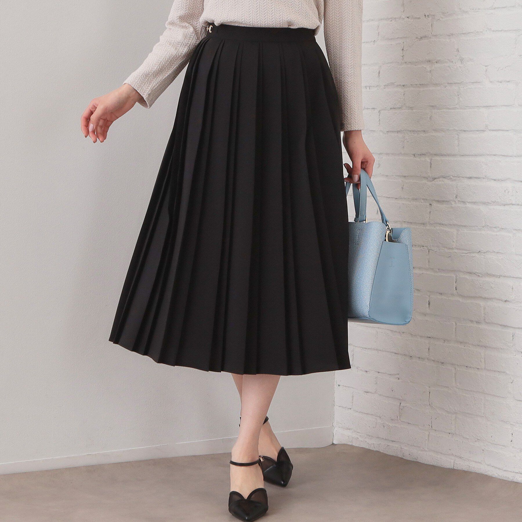 index「ビット付きダブルプリーツスカート【洗濯機OK/イージーアイロン】」|スカート|ブラック(019)
