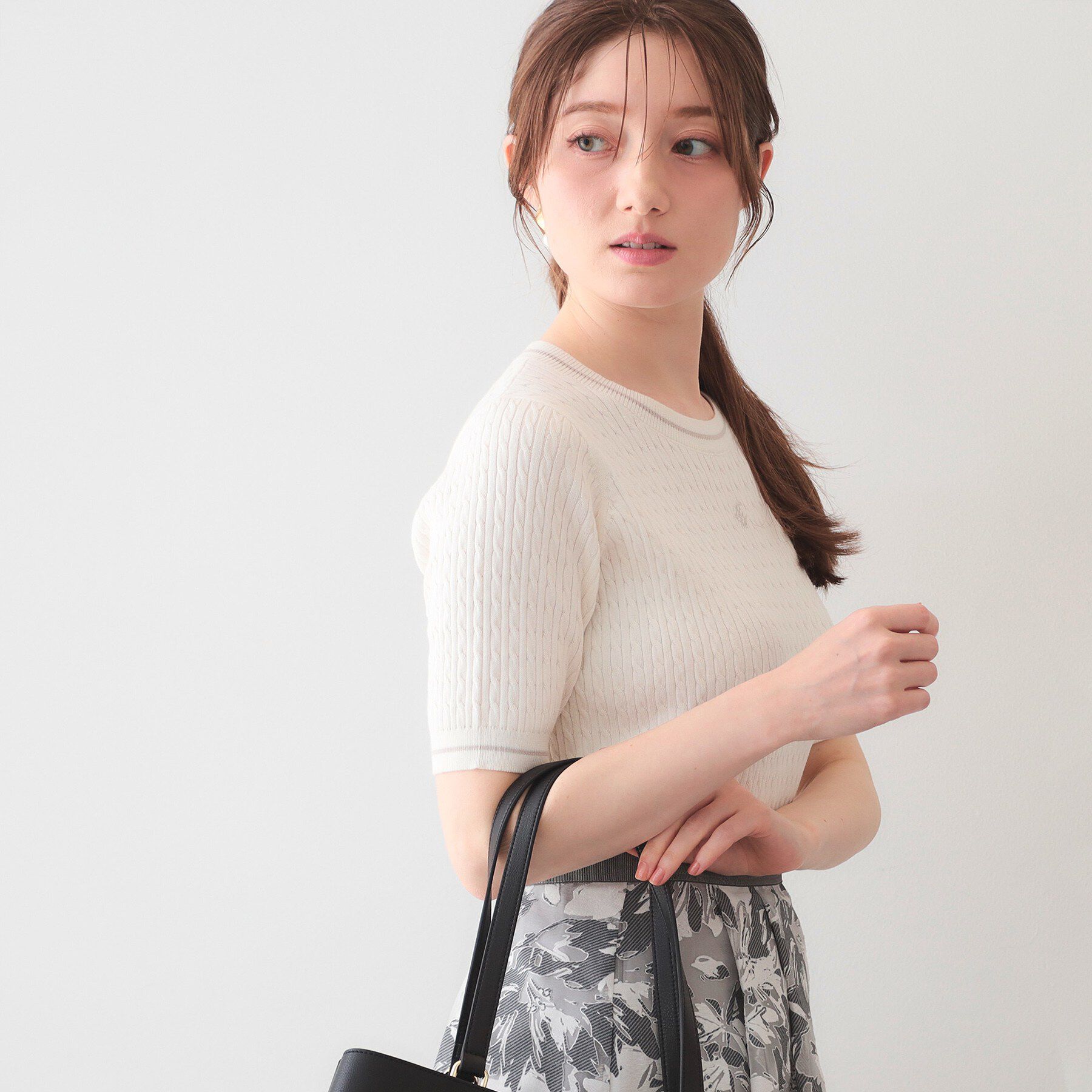 index「オーガニックコットン バイカラーケーブルニット【洗濯機OK/UVケア】《6col》」|ニット・セーター|