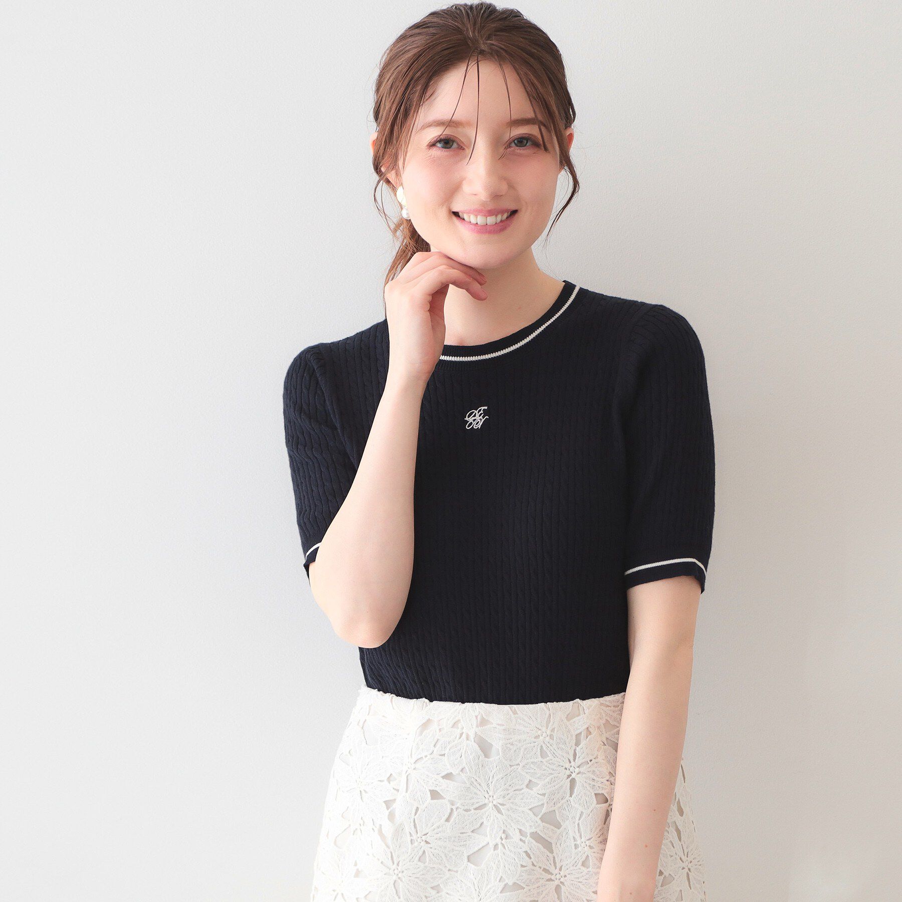 index「オーガニックコットン バイカラーケーブルニット【洗濯機OK/UVケア】《6col》」|ニット・セーター|