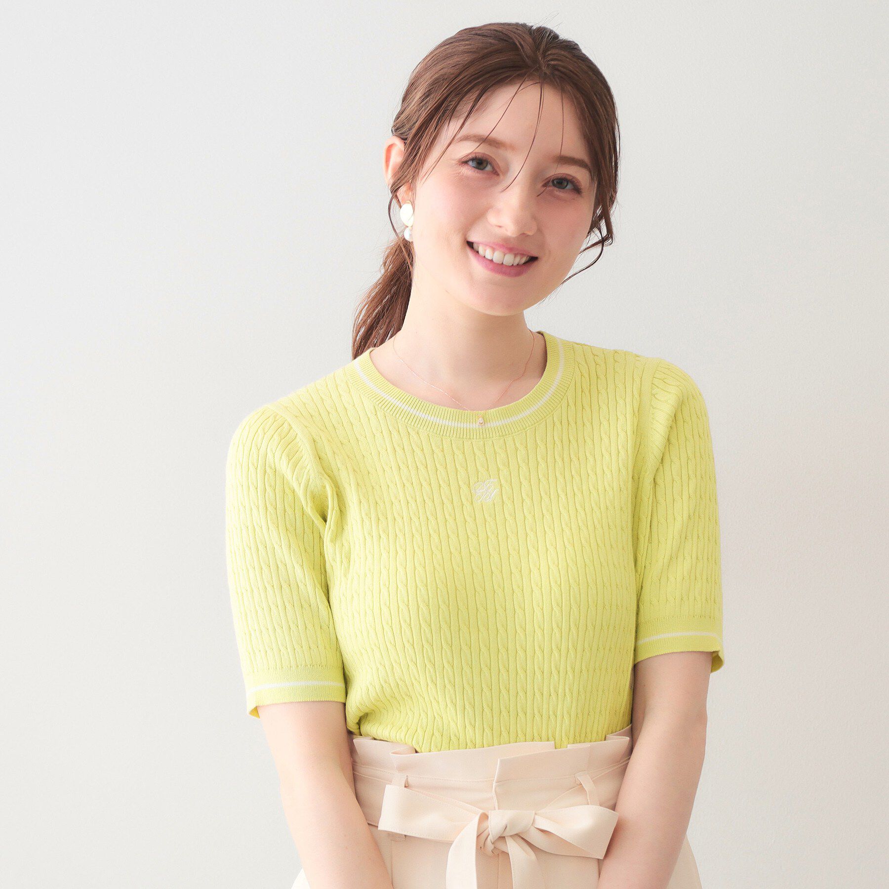 index「オーガニックコットン バイカラーケーブルニット【洗濯機OK/UVケア】《6col》」|ニット・セーター|