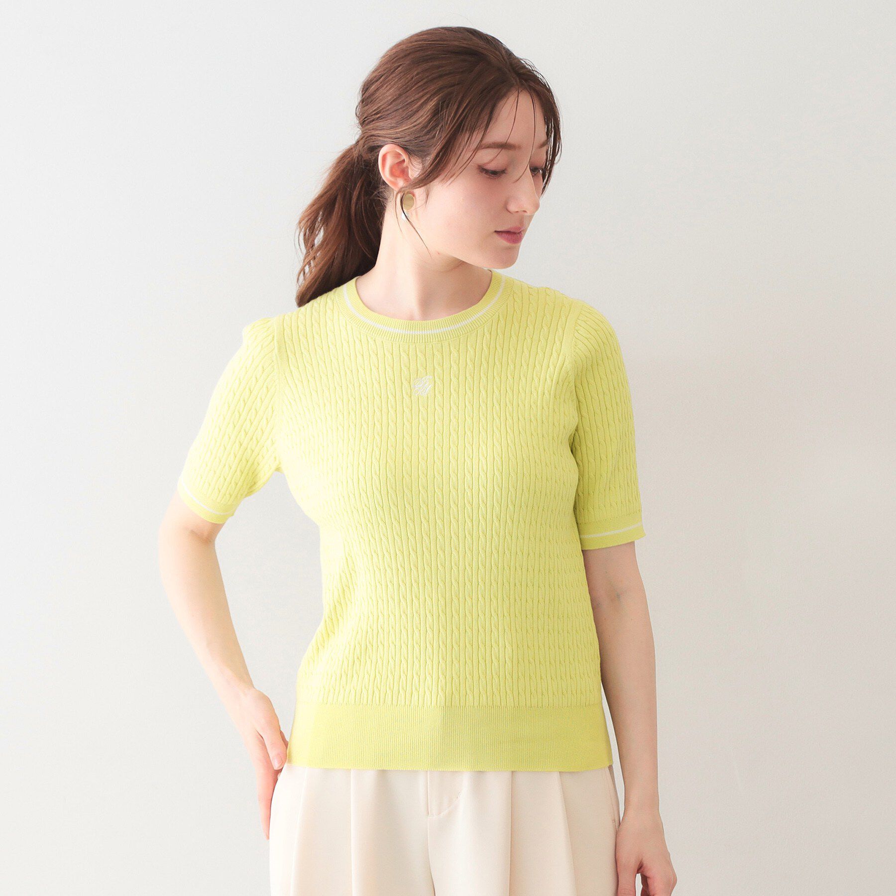 index「オーガニックコットン バイカラーケーブルニット【洗濯機OK/UVケア】《6col》」|ニット・セーター|