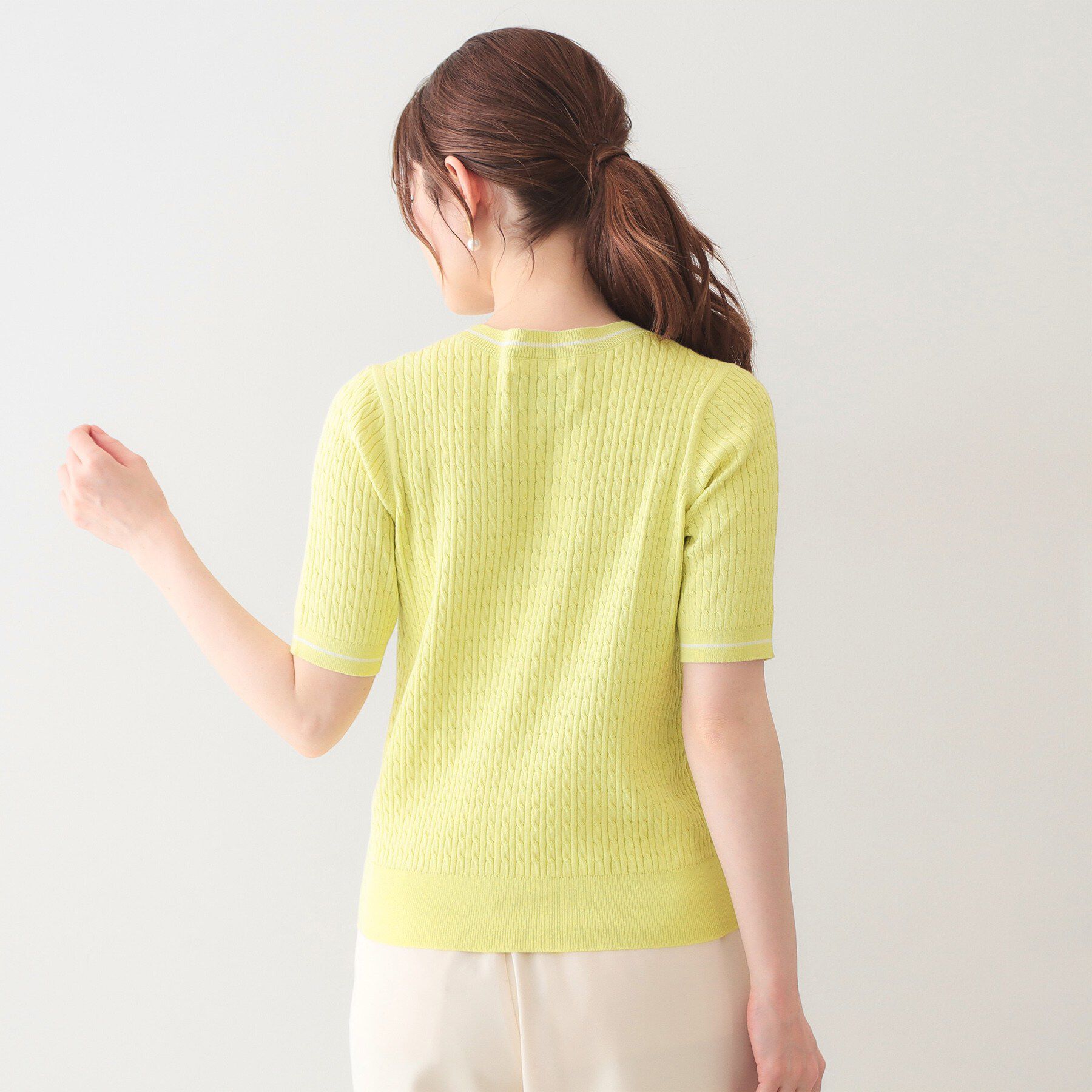 index「オーガニックコットン バイカラーケーブルニット【洗濯機OK/UVケア】《6col》」|ニット・セーター|