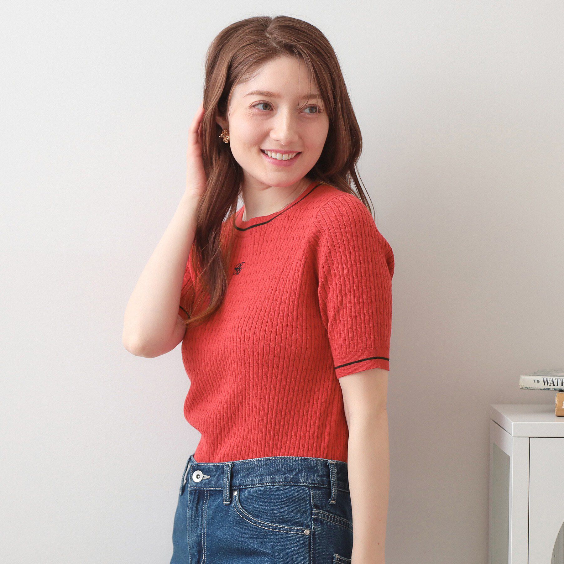 index「オーガニックコットン バイカラーケーブルニット【洗濯機OK/UVケア】《6col》」|ニット・セーター|