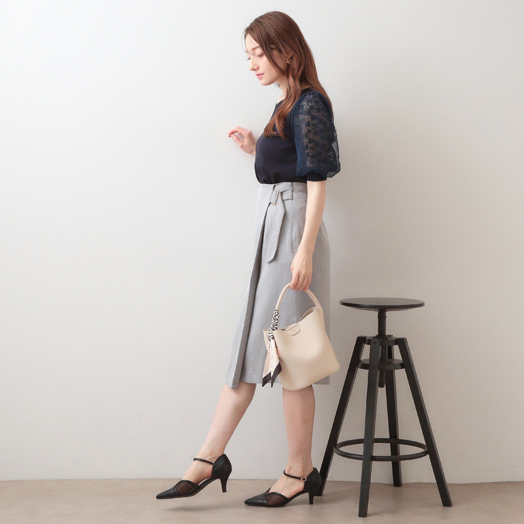 index「レーススリーブハートネックニット【洗濯機OK/UVケア/抗ピル】《XS～LL》」|ニット・セーター|