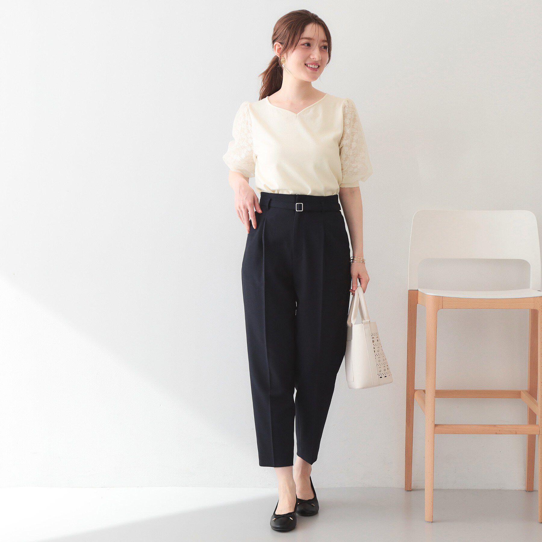 index「レーススリーブハートネックニット【洗濯機OK/UVケア/抗ピル】《XS～LL》」|ニット・セーター|