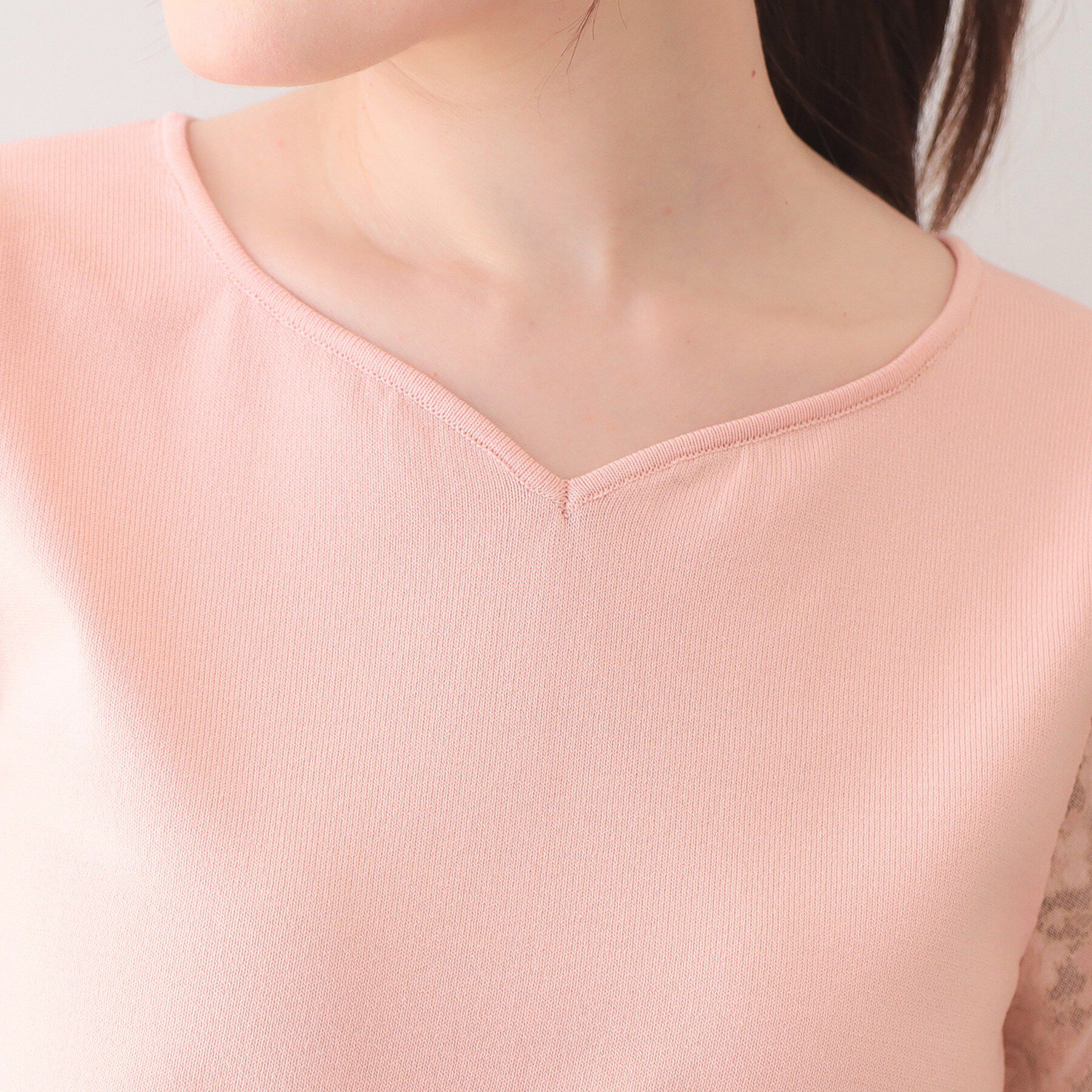 index「レーススリーブハートネックニット【洗濯機OK/UVケア/抗ピル】《XS～LL》」|ニット・セーター|