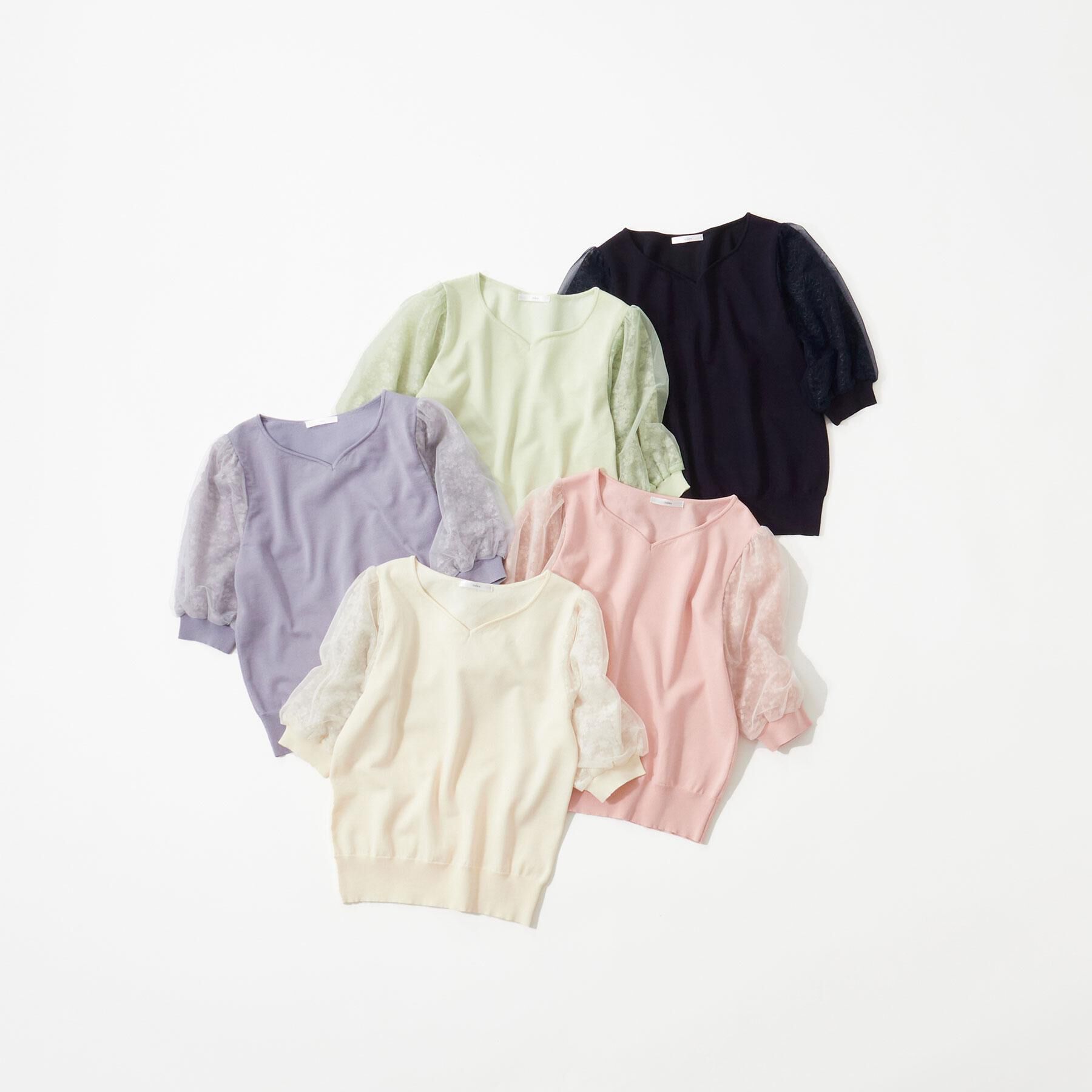 index「レーススリーブハートネックニット【洗濯機OK/UVケア/抗ピル】《XS～LL》」|ニット・セーター|