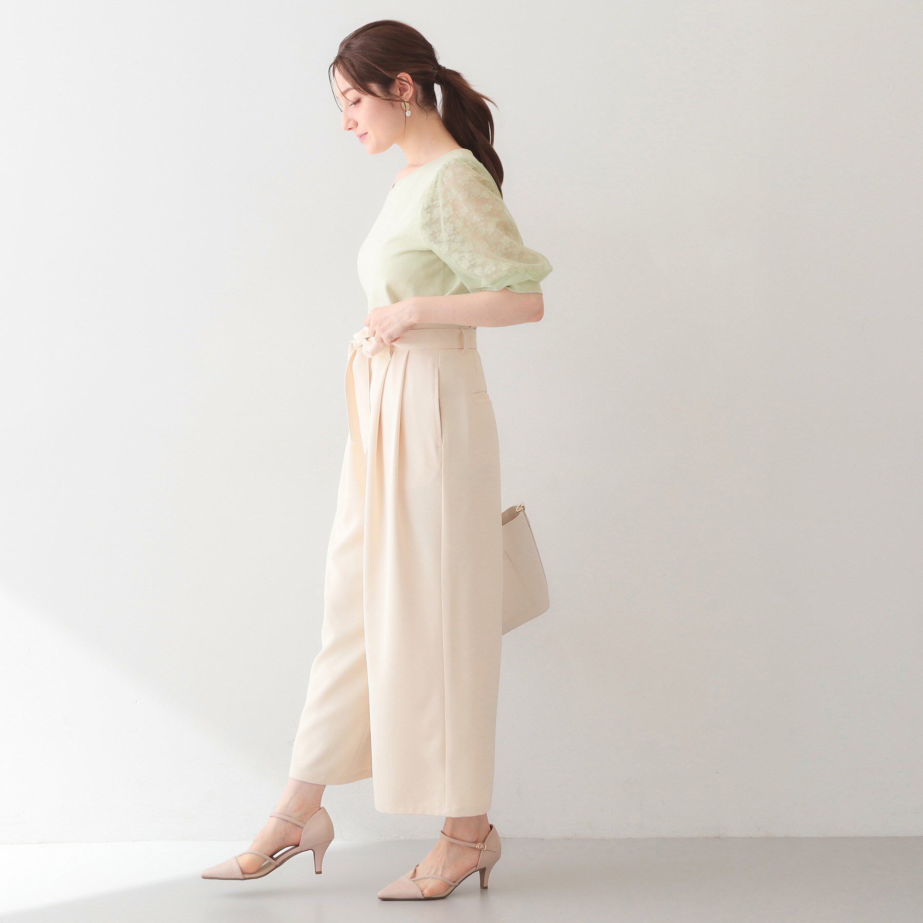 index「レーススリーブハートネックニット【洗濯機OK/UVケア/抗ピル】《XS～LL》」|ニット・セーター|