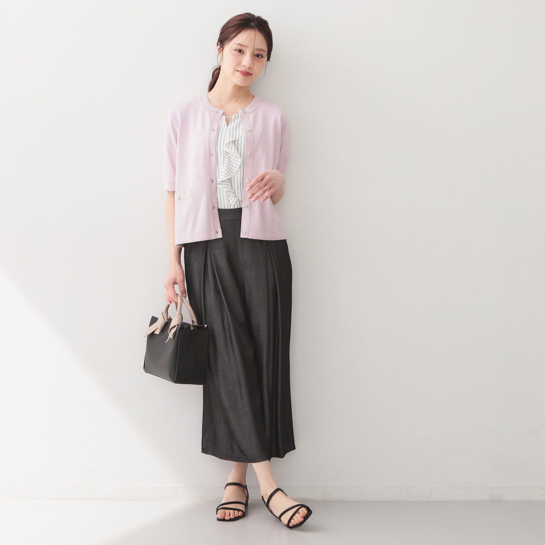 index「バイカラーダブルライン半袖カーディガン【洗濯機OK／UVケア】」|カーディガン|