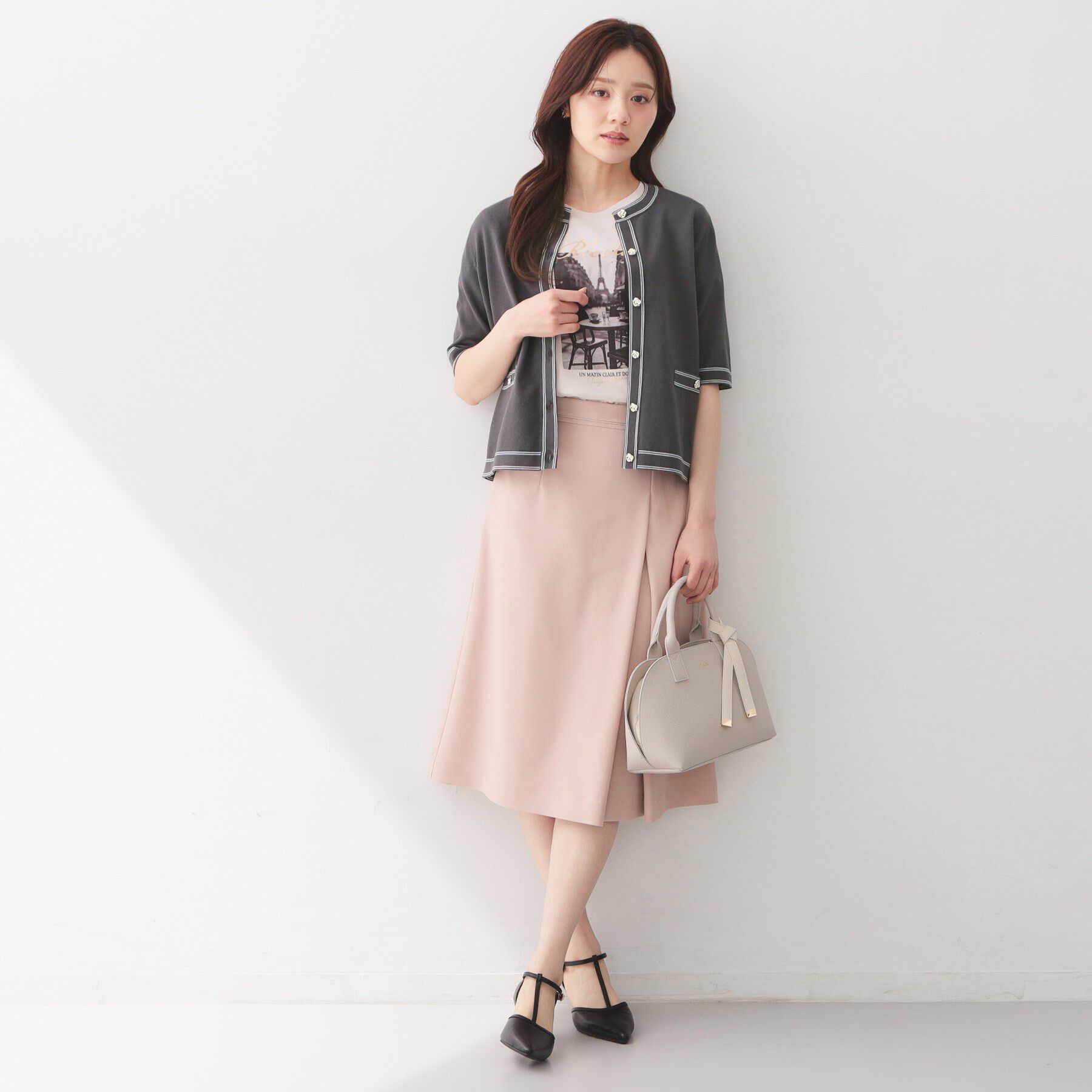 index「バイカラーダブルライン半袖カーディガン【洗濯機OK／UVケア】」|カーディガン|