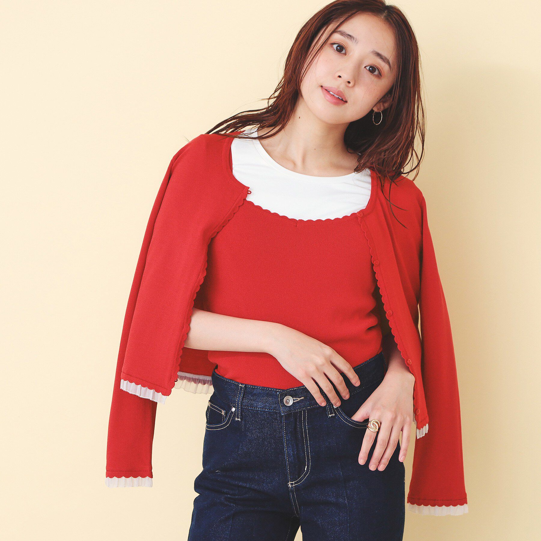 index「フリル付きキャミアンサンブルニットカーディガン【洗濯機OK】」|その他|レッド(062)