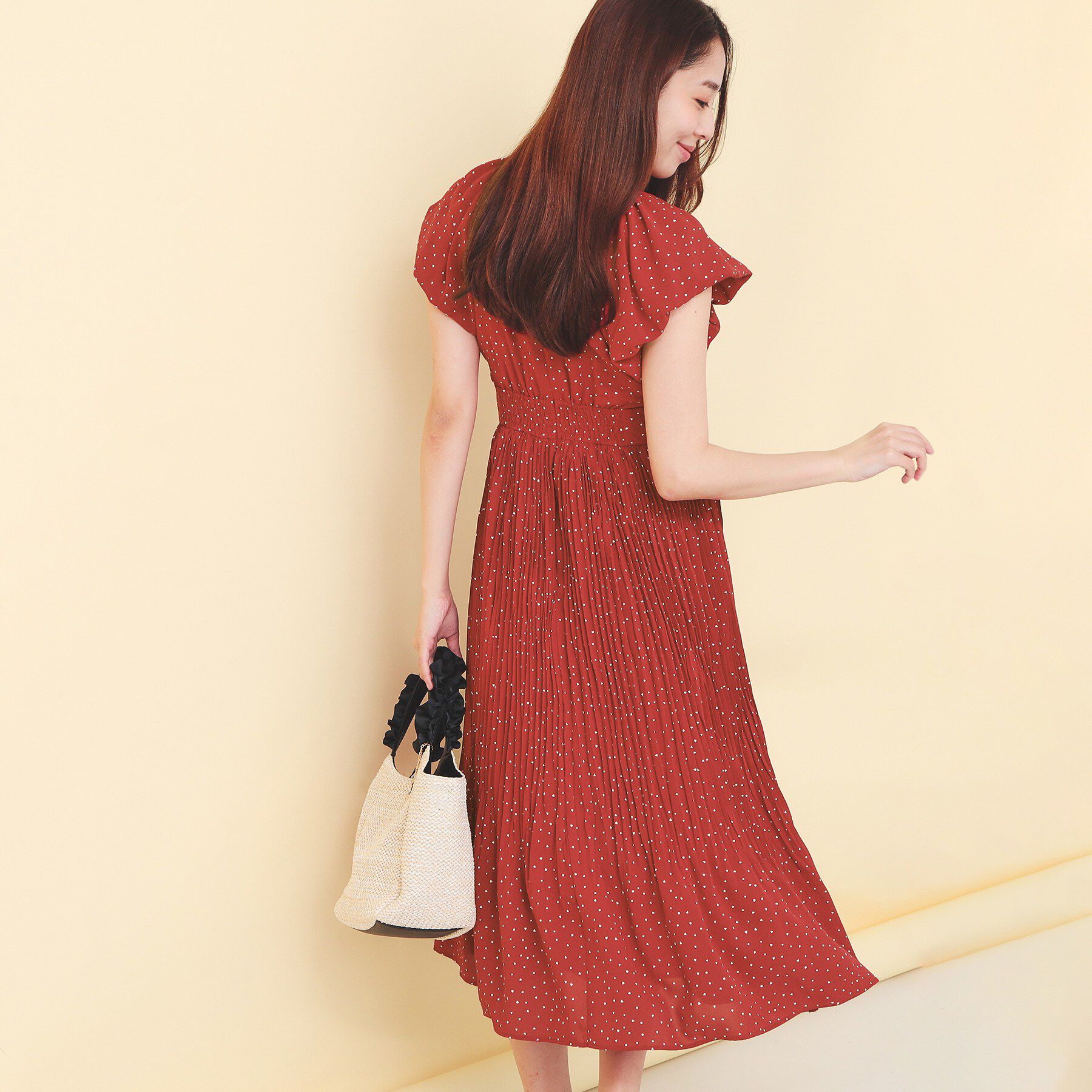 index「ハートドットバルーンスリーブワンピース【洗濯機OK／イージーアイロン】」|ワンピース|
