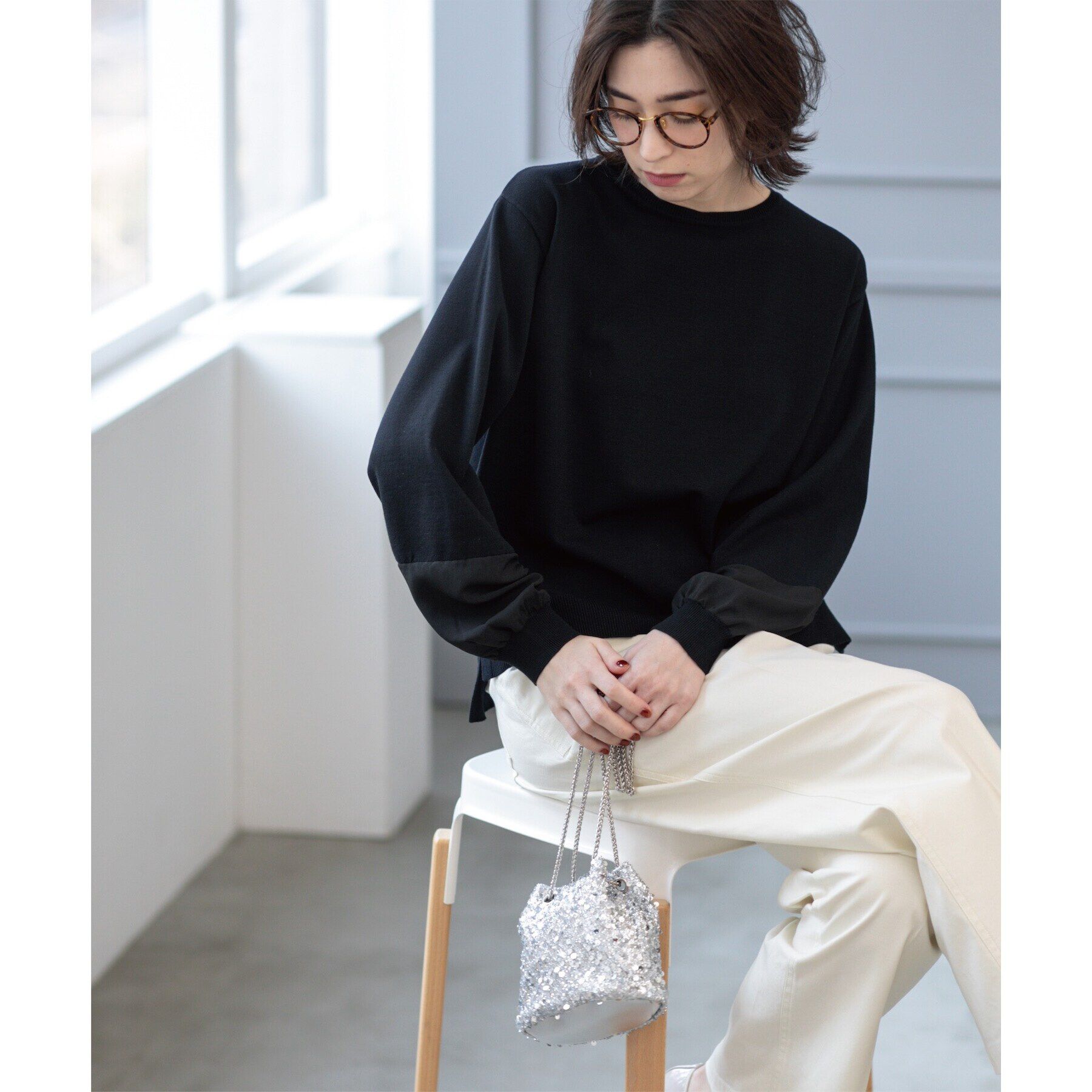 OPAQUE.CLIP「ジョーゼット切替スリーブニット【洗濯機洗い可】」|ニット・セーター|