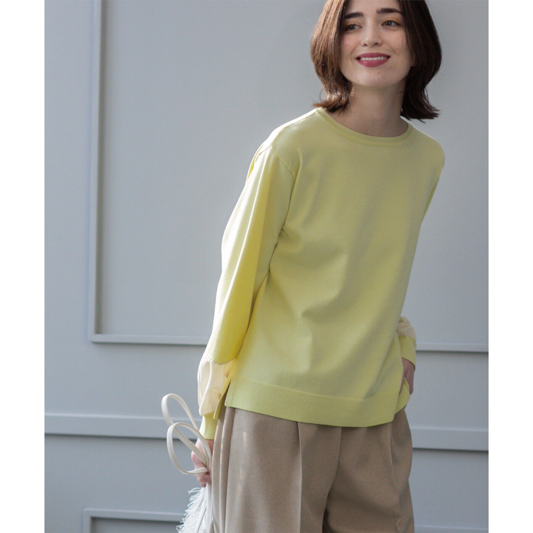 OPAQUE.CLIP「ジョーゼット切替スリーブニット【洗濯機洗い可】」|ニット・セーター|