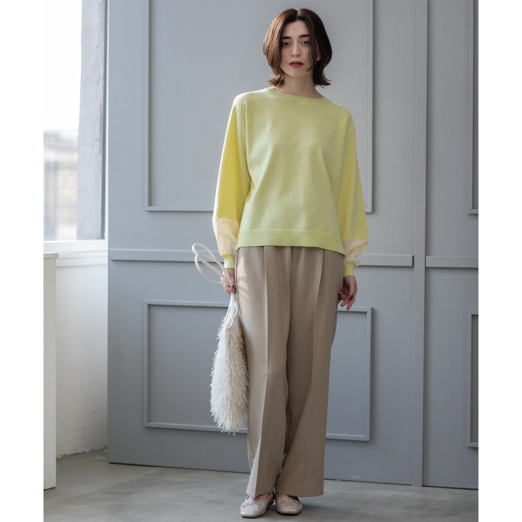 OPAQUE.CLIP「ジョーゼット切替スリーブニット【洗濯機洗い可】」|ニット・セーター|