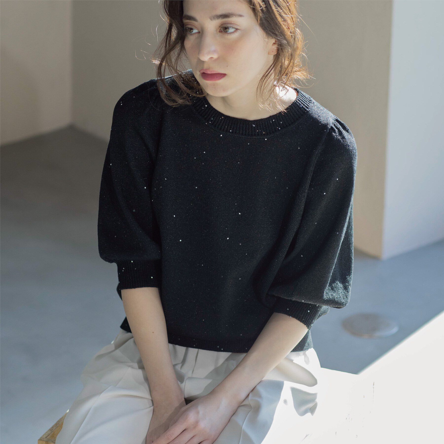 OPAQUE.CLIP「スパンコールパフスリーブニット」|ニット・セーター|