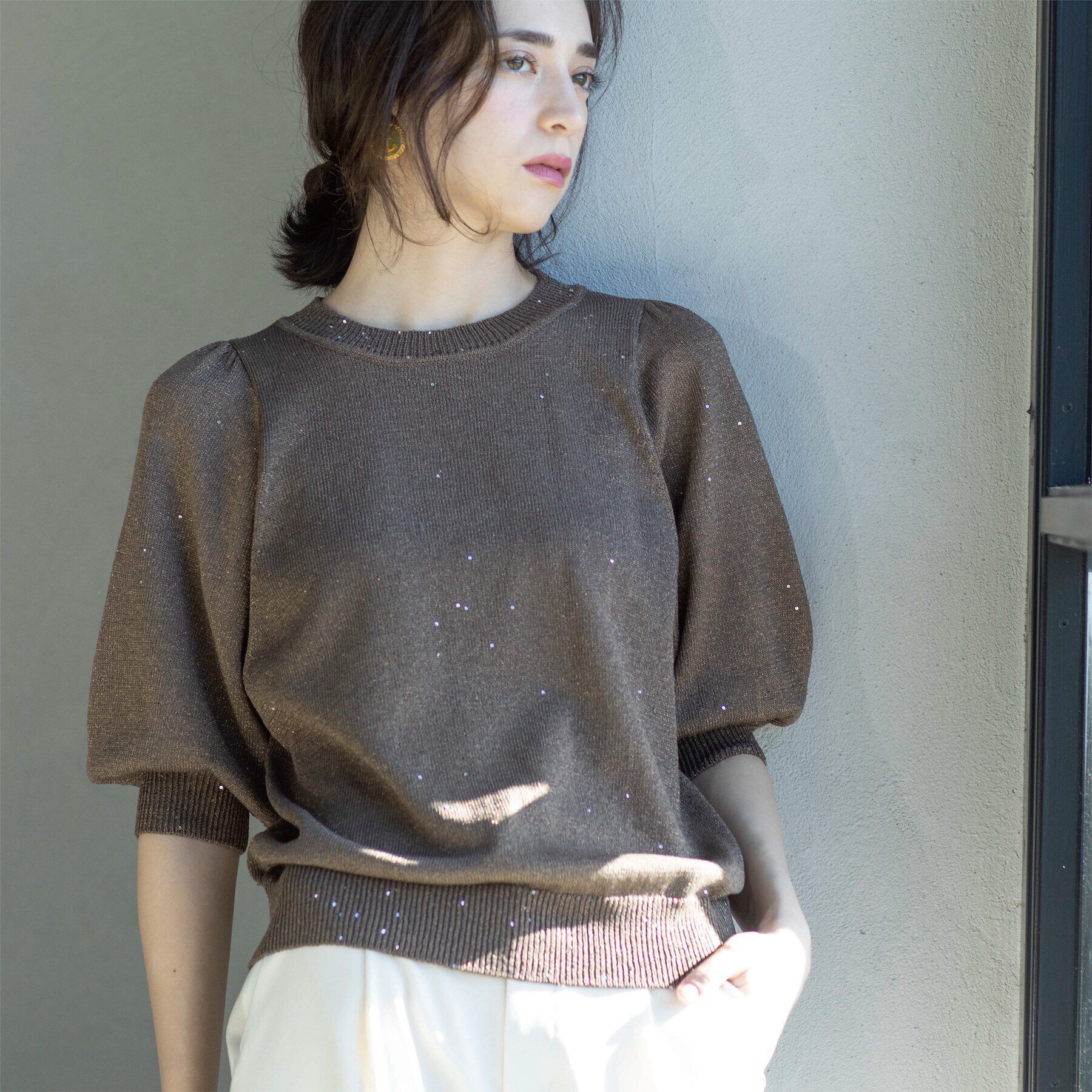 OPAQUE.CLIP「スパンコールパフスリーブニット」|ニット・セーター|