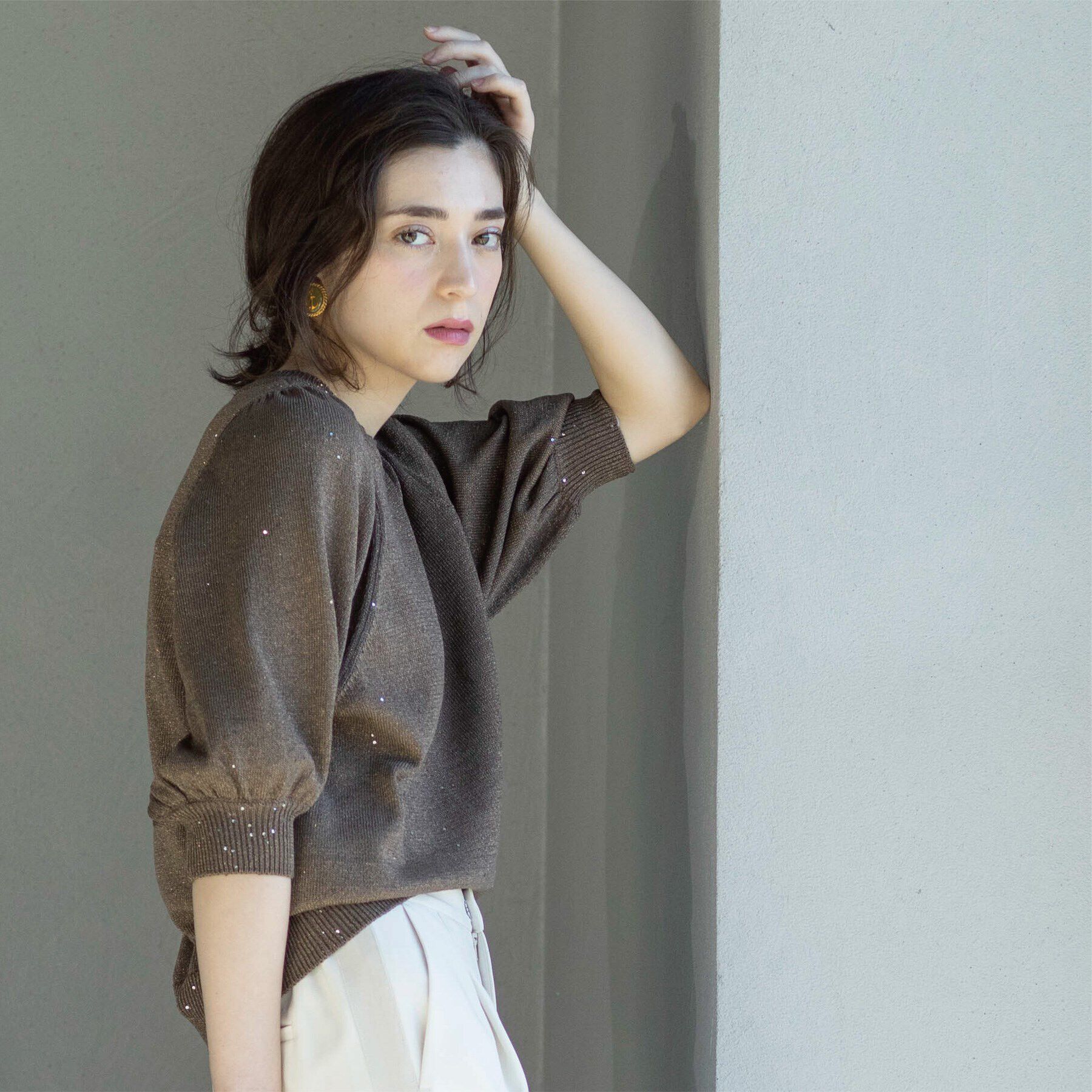 OPAQUE.CLIP「スパンコールパフスリーブニット」|ニット・セーター|