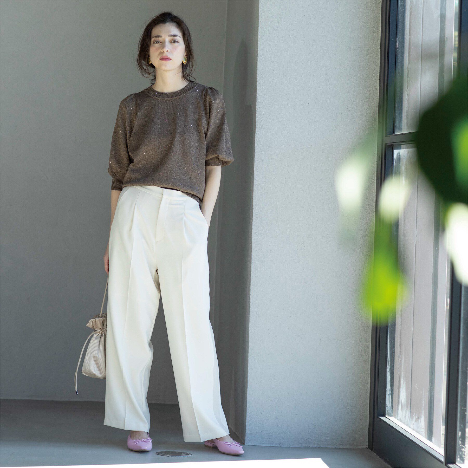 OPAQUE.CLIP「スパンコールパフスリーブニット」|ニット・セーター|