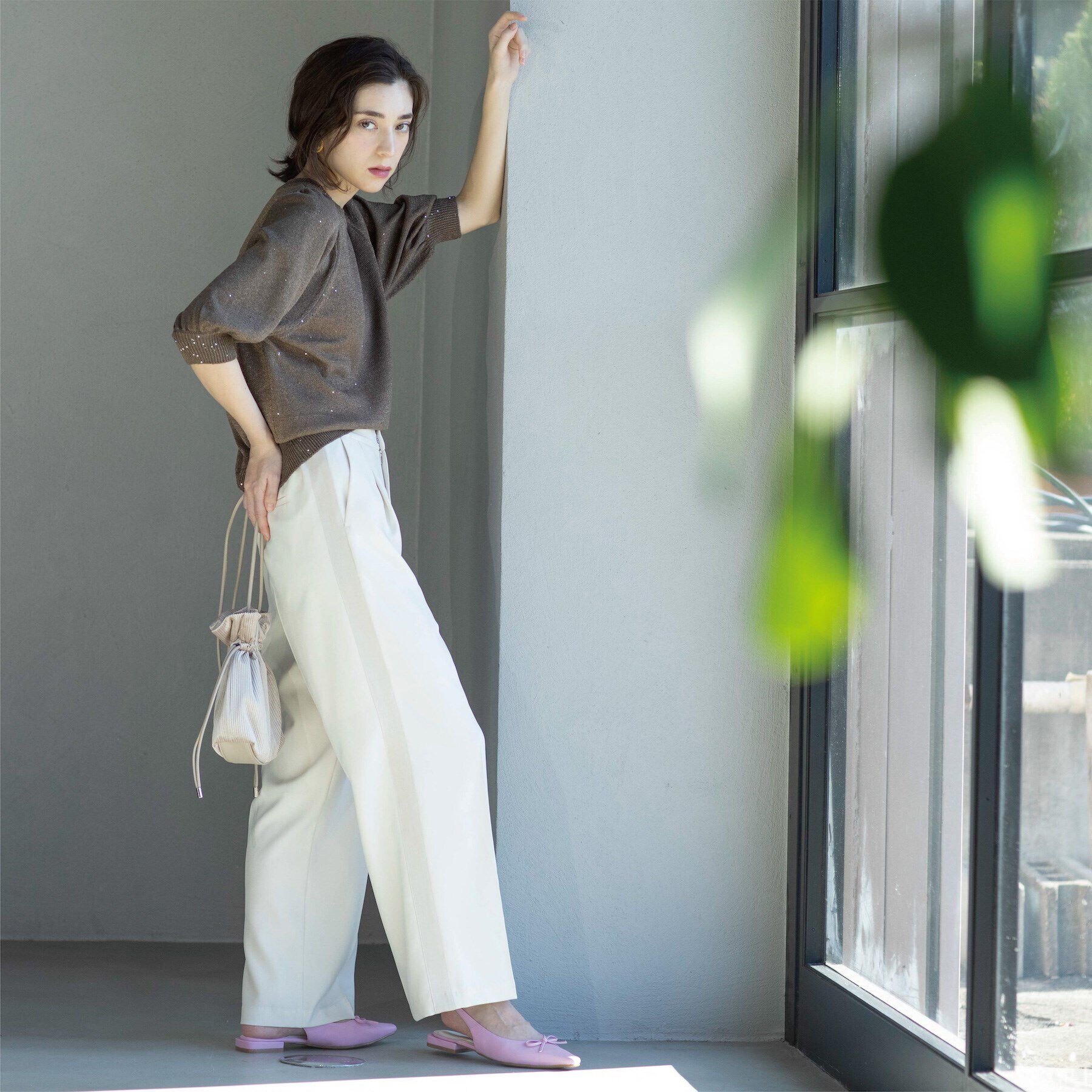 OPAQUE.CLIP「スパンコールパフスリーブニット」|ニット・セーター|