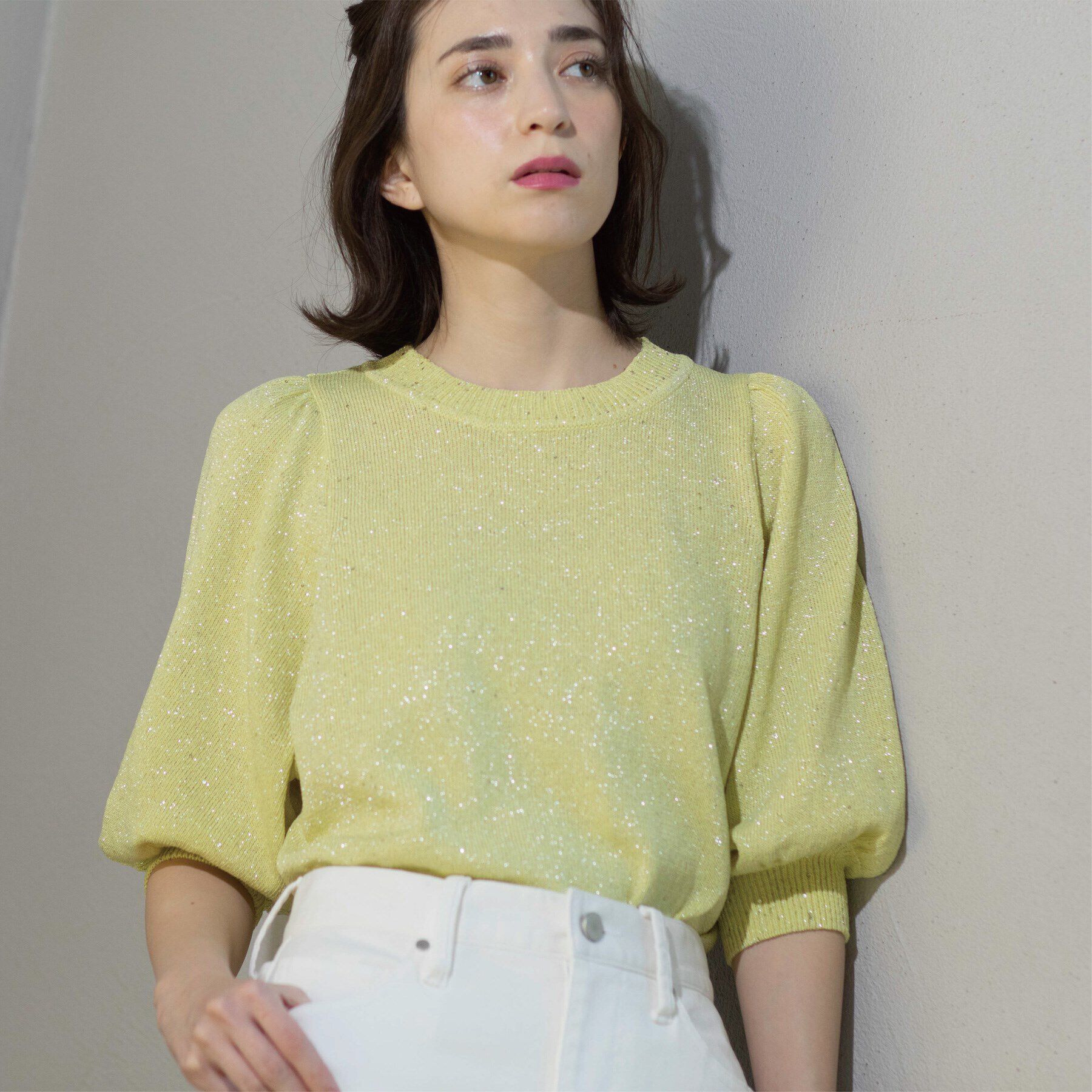 OPAQUE.CLIP「スパンコールパフスリーブニット」|ニット・セーター|