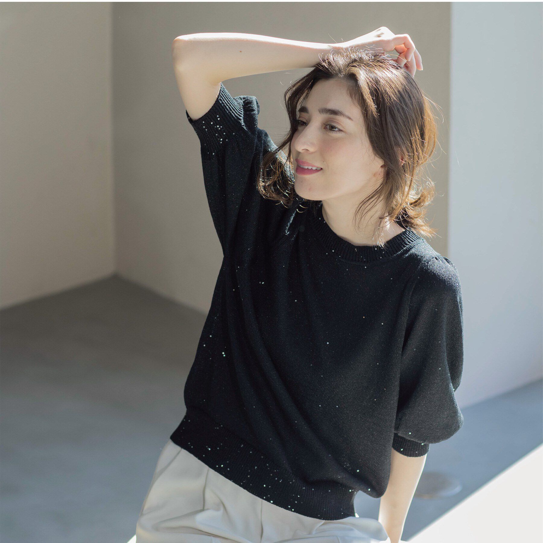 OPAQUE.CLIP「スパンコールパフスリーブニット」|ニット・セーター|
