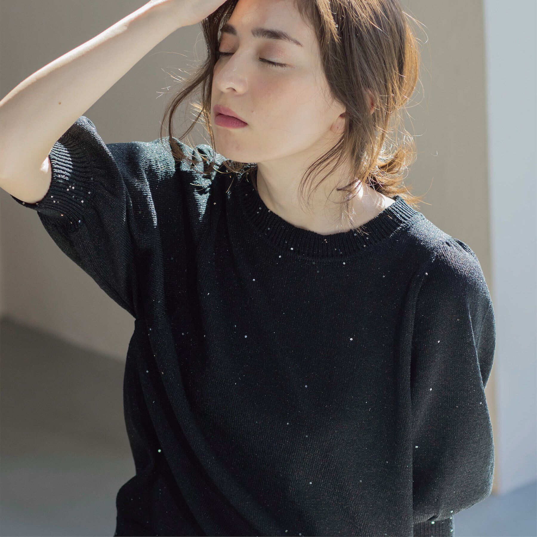 OPAQUE.CLIP「スパンコールパフスリーブニット」|ニット・セーター|ブラック(619)