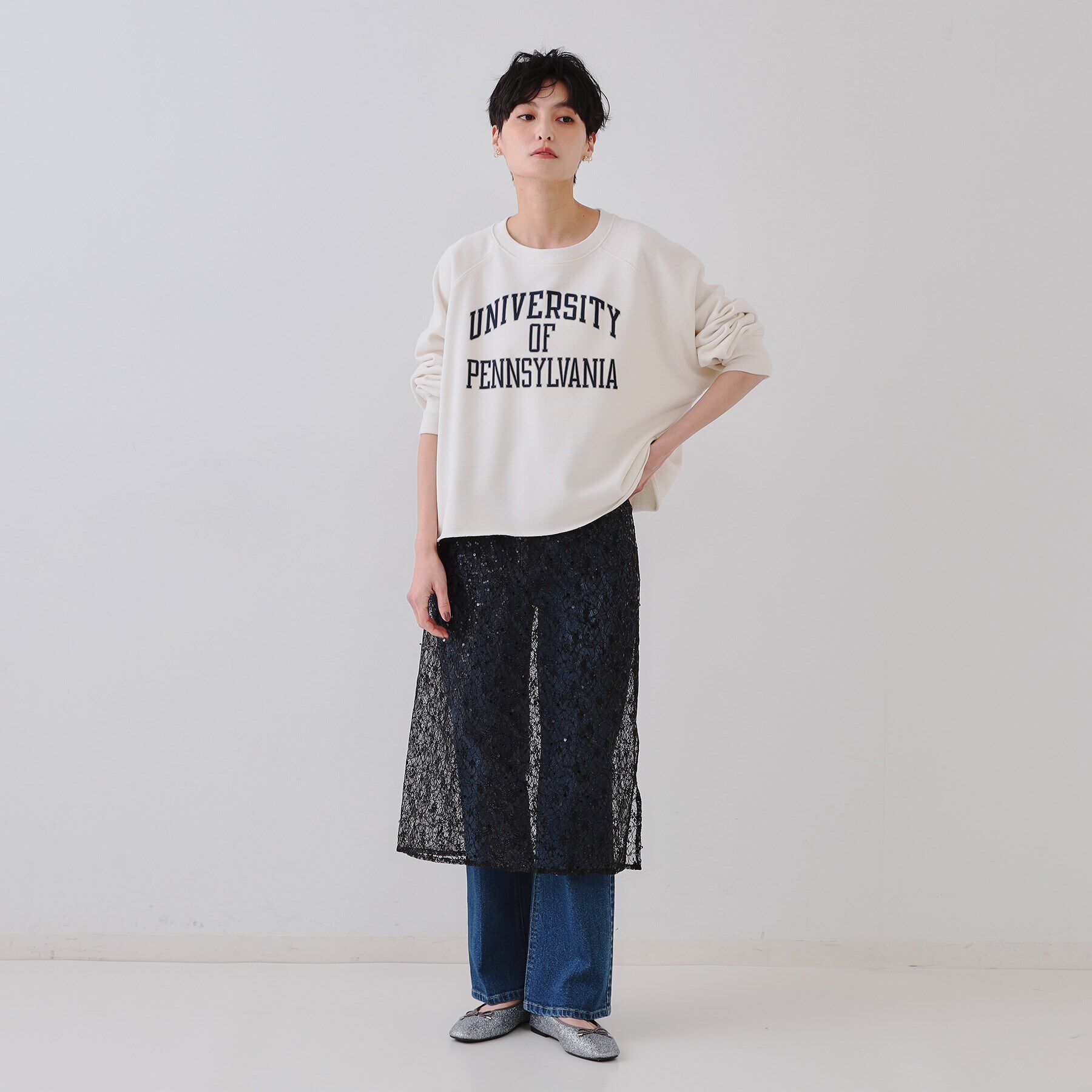 OPAQUE.CLIP「シアーレーススパンコールスカート【洗濯機洗い可】」|スカート|