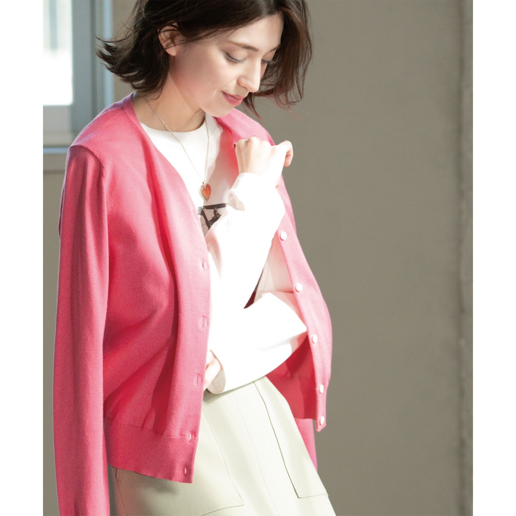 OPAQUE.CLIP「クルーネックニットカーディガン/オーガニックコットン混【UV/洗濯機洗い可】」|カーディガン|