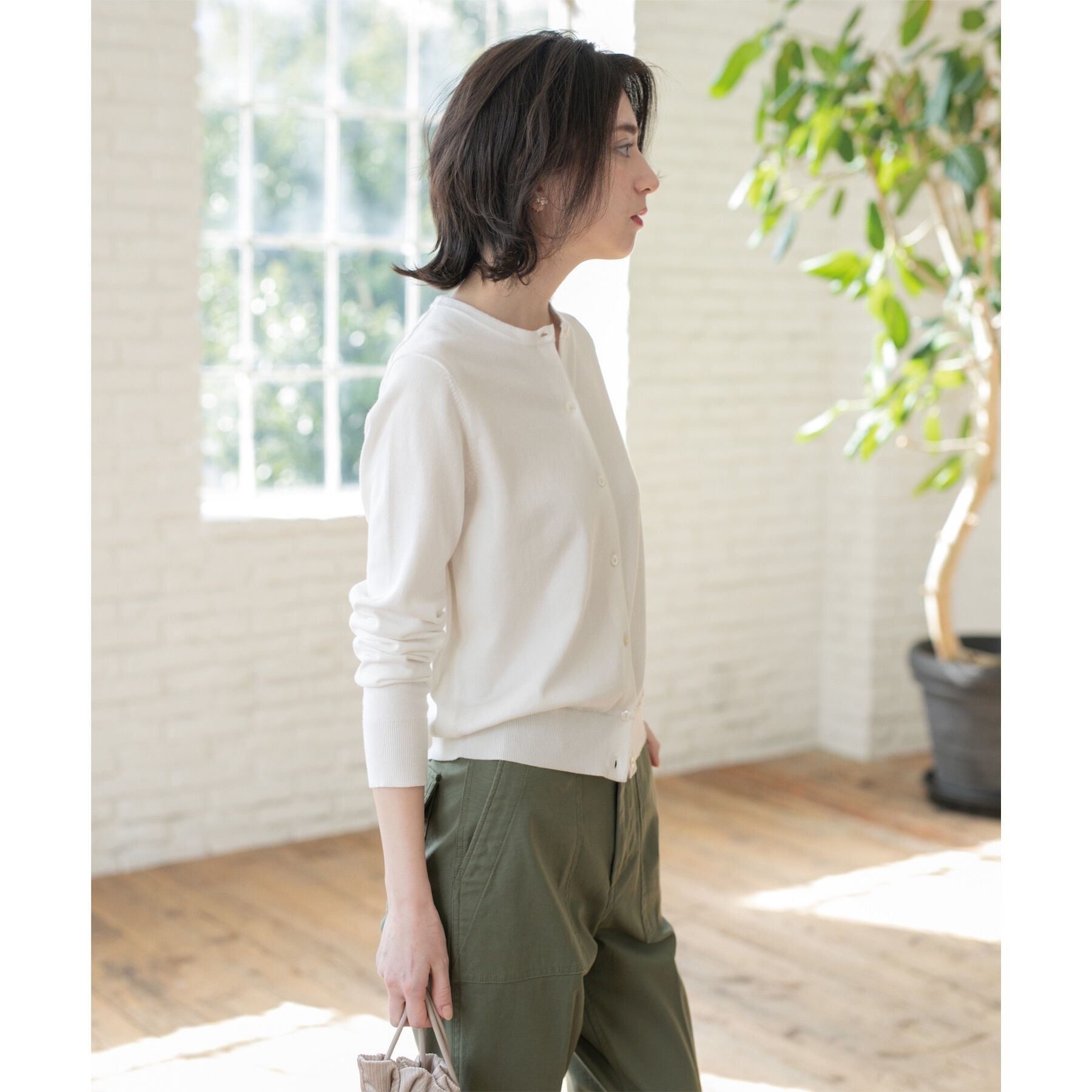 OPAQUE.CLIP「クルーネックニットカーディガン/オーガニックコットン混【UV/洗濯機洗い可】」|カーディガン|