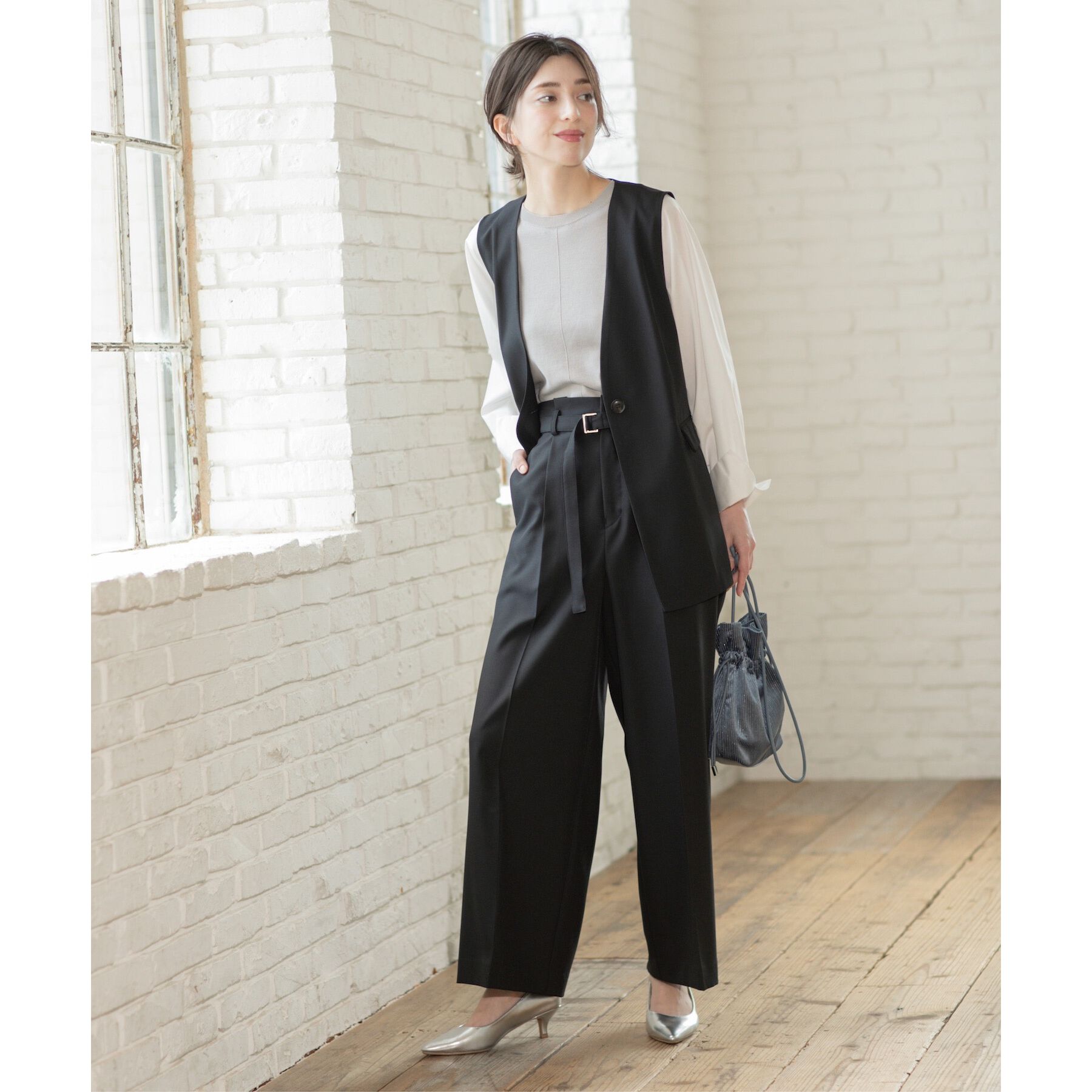 OPAQUE.CLIP「ノーカラーVネックジレ/セットアップ対応【洗濯機洗い可】」|ベスト・ジレ|