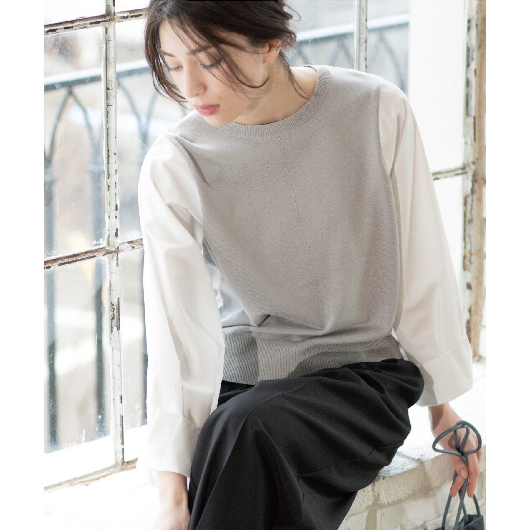 OPAQUE.CLIP「フハクボリュームスリーブドッキングニット【洗濯機洗い可】」|ニット・セーター|グレー(512)