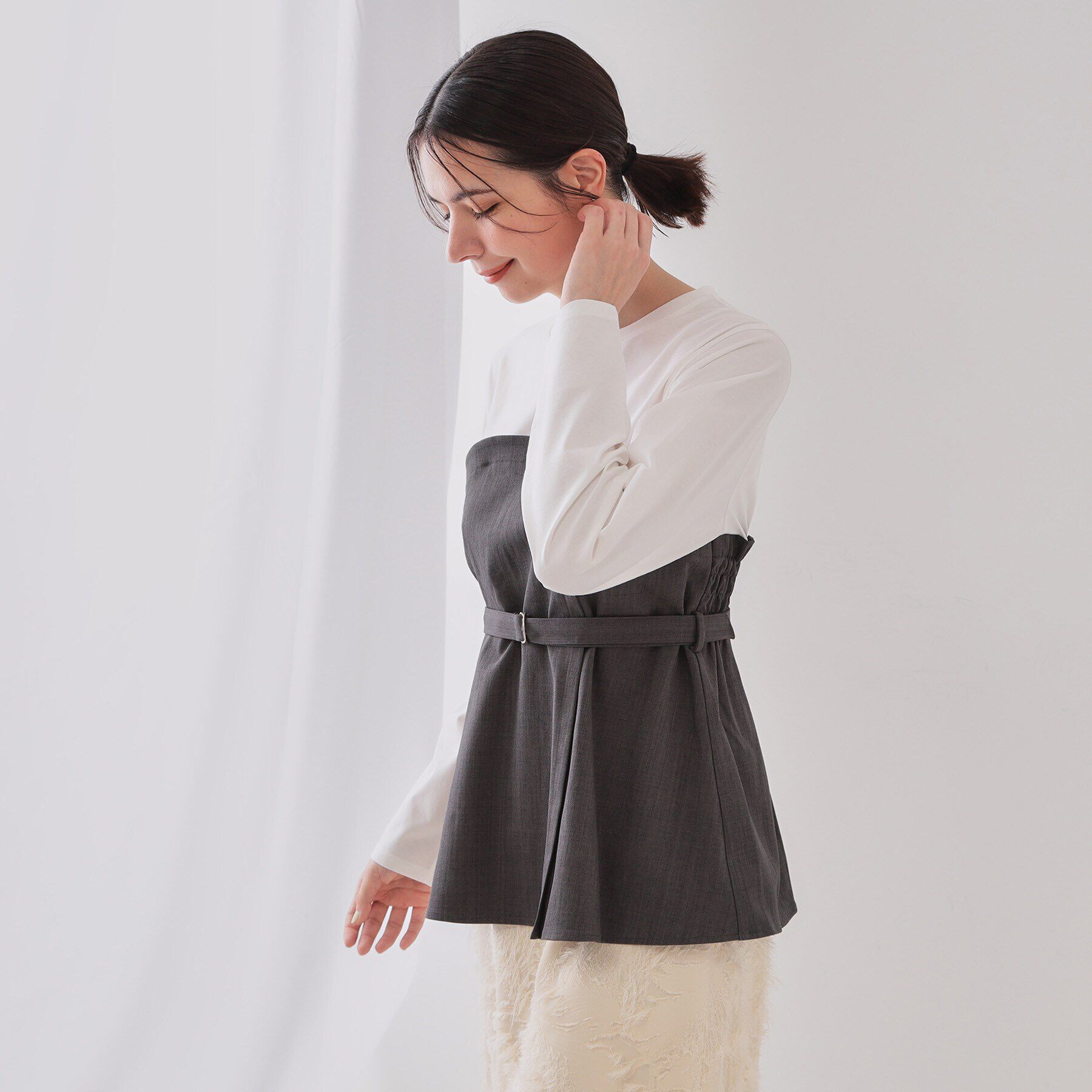 OPAQUE.CLIP「ベルト付ビスチェドッキングカットソー【洗濯機洗い可】」|Tシャツ・カットソー|