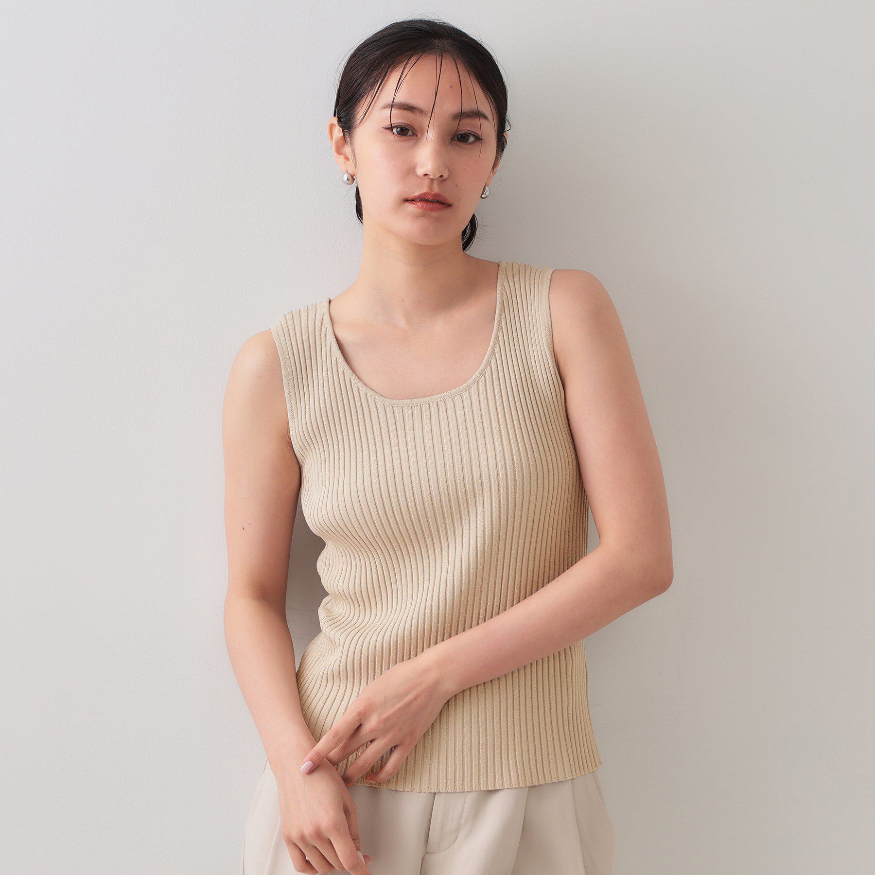 OPAQUE.CLIP「ラメニットタンクトップ【洗濯機洗い可／抗ピル】」|キャミソール|ベージュ(652)